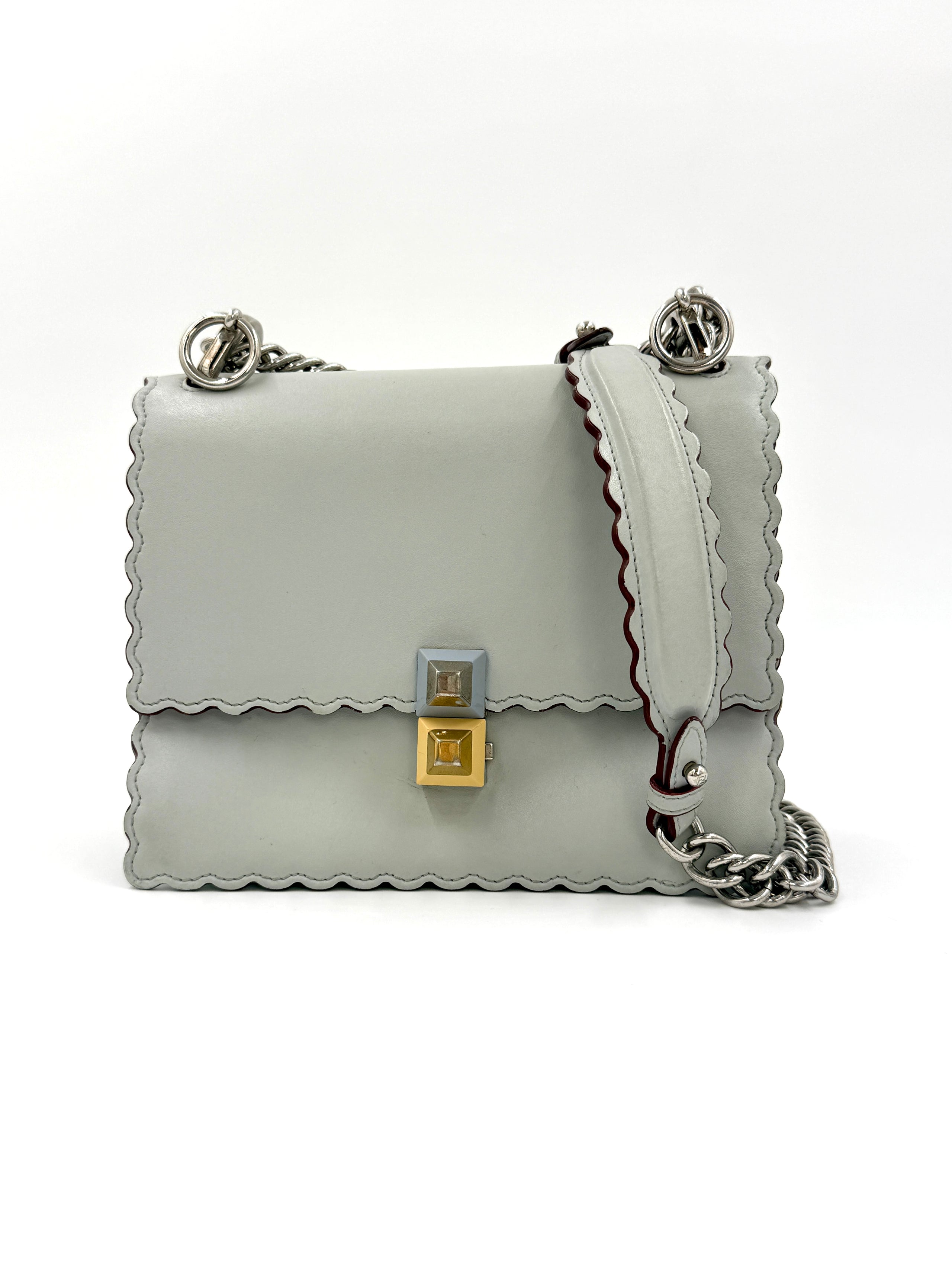 Pre-Owned Fendi Kan Shoulder/Crossbody Bag Gray Silver Hardware - Authenticated