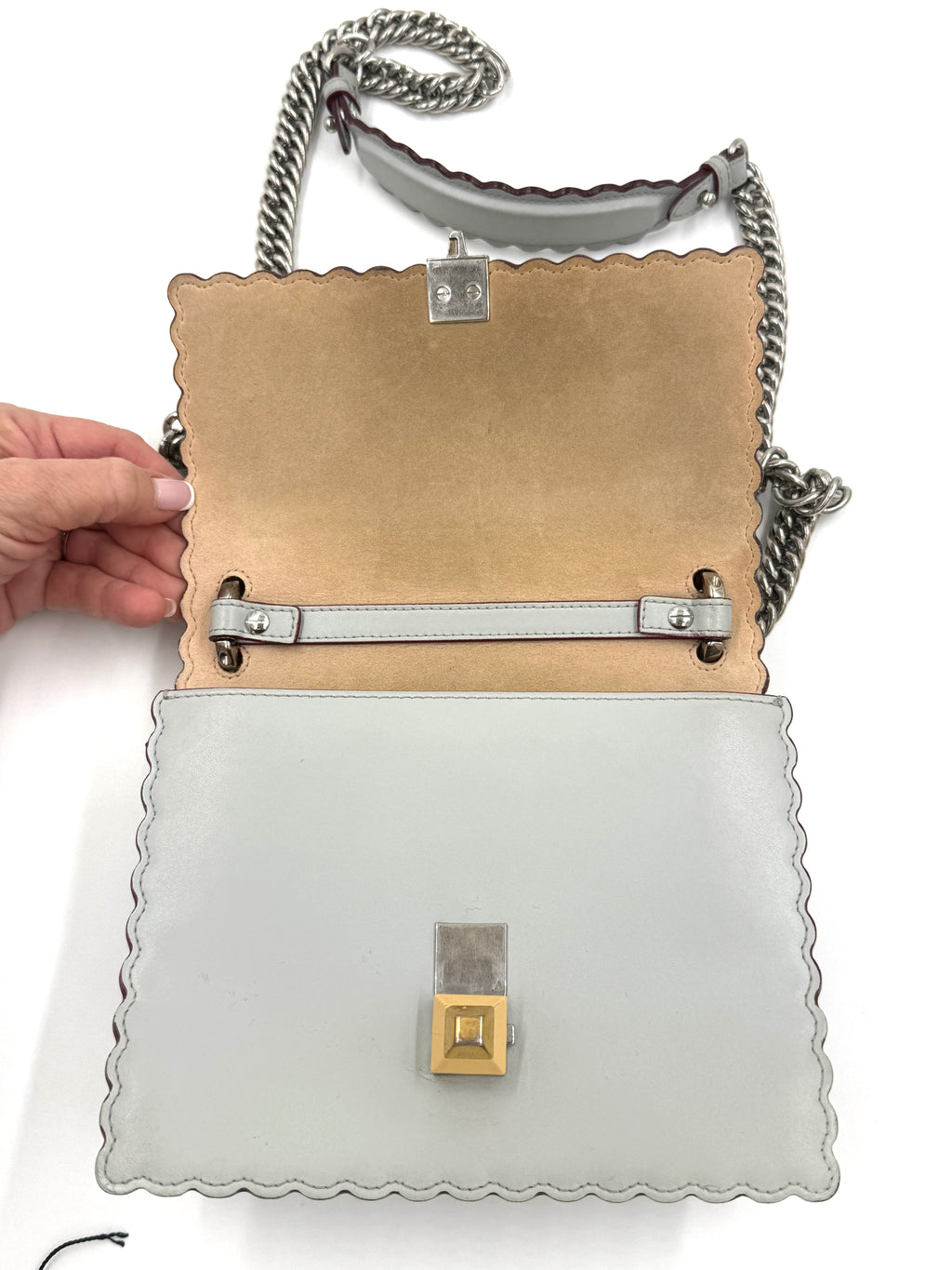 Pre-Owned Fendi Kan Shoulder/Crossbody Bag Gray Silver Hardware - Authenticated