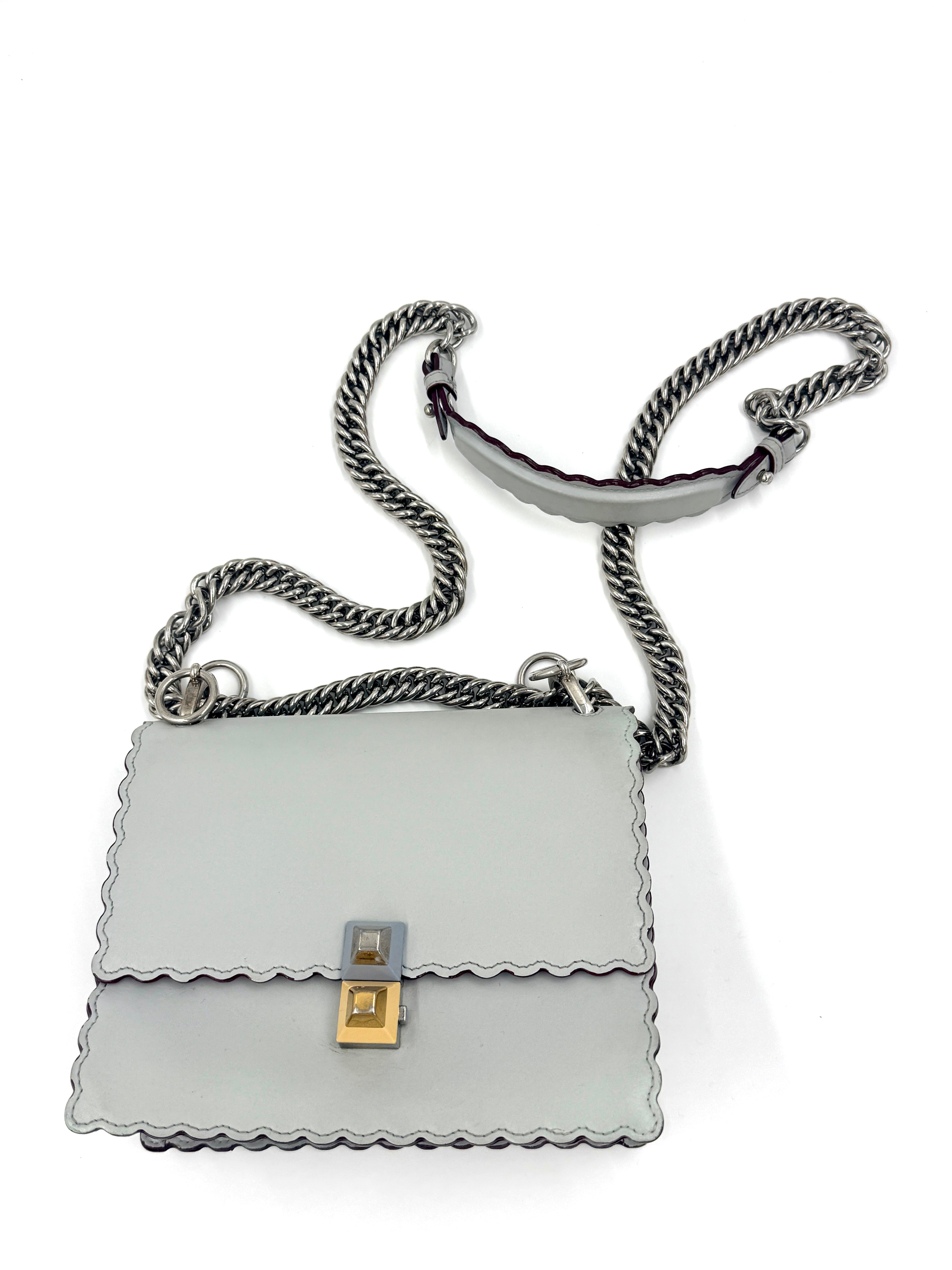 Pre-Owned Fendi Kan Shoulder/Crossbody Bag Gray Silver Hardware - Authenticated