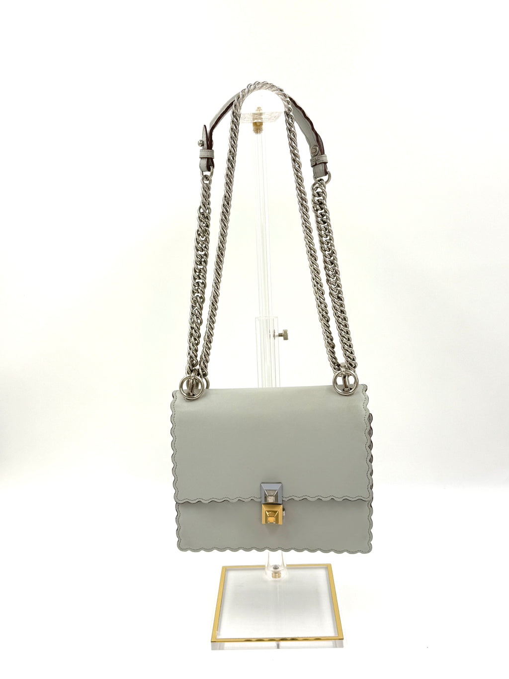 Pre-Owned Fendi Kan Shoulder/Crossbody Bag Gray Silver Hardware - Authenticated
