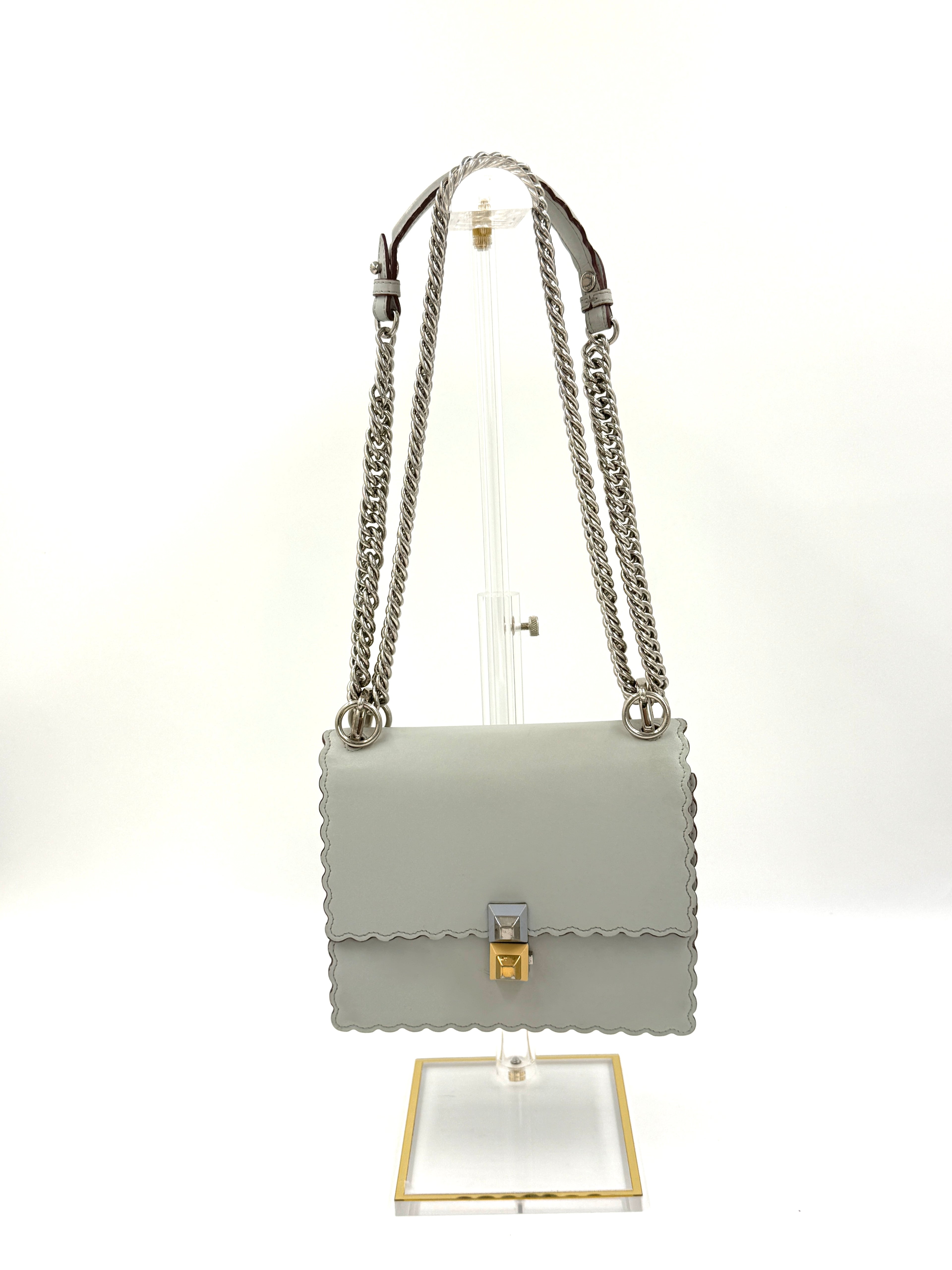 Pre-Owned Fendi Kan Shoulder/Crossbody Bag Gray Silver Hardware - Authenticated