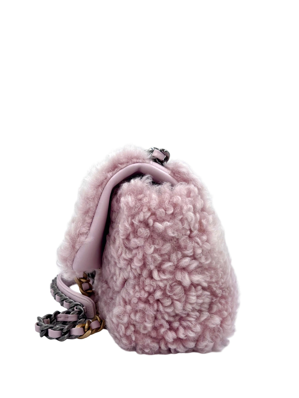 Pre-owned Chanel 19 Flap Bag Light Pink Shearling Small - Authenticated