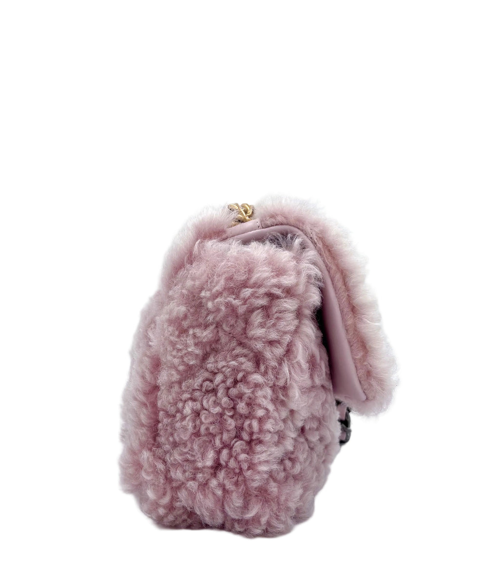 Pre-owned Chanel 19 Flap Bag Light Pink Shearling Small - Authenticated