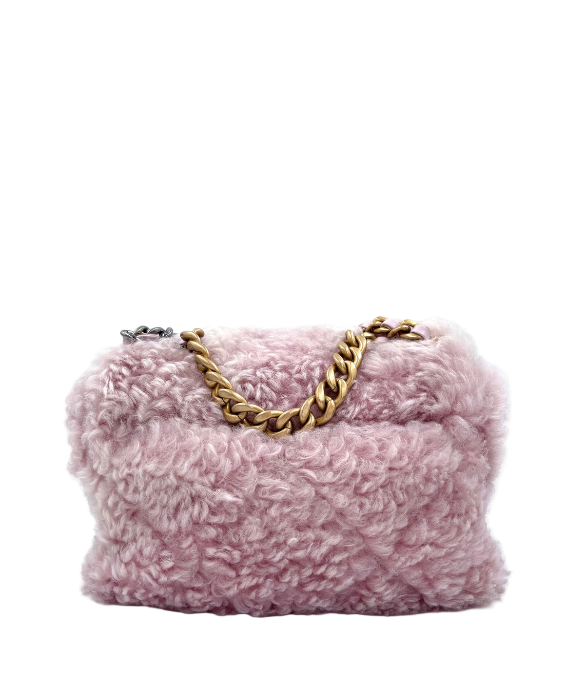 Pre-owned Chanel 19 Flap Bag Light Pink Shearling Small - Authenticated