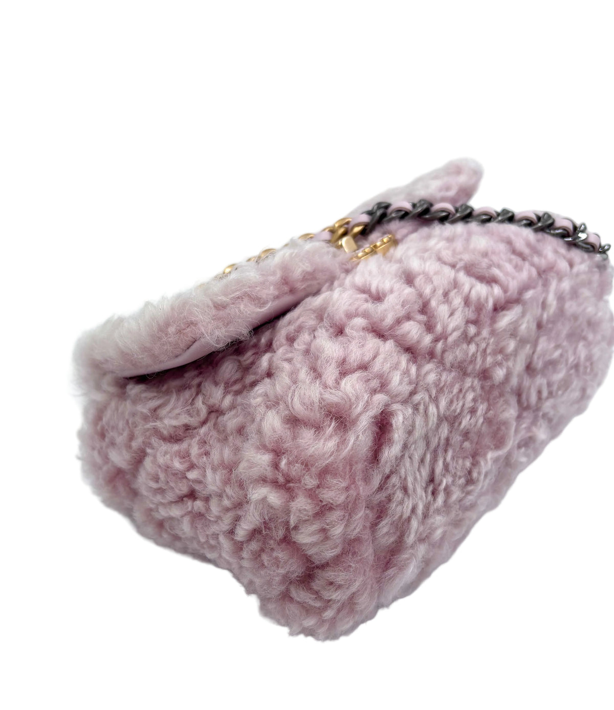 Pre-owned Chanel 19 Flap Bag Light Pink Shearling Small - Authenticated