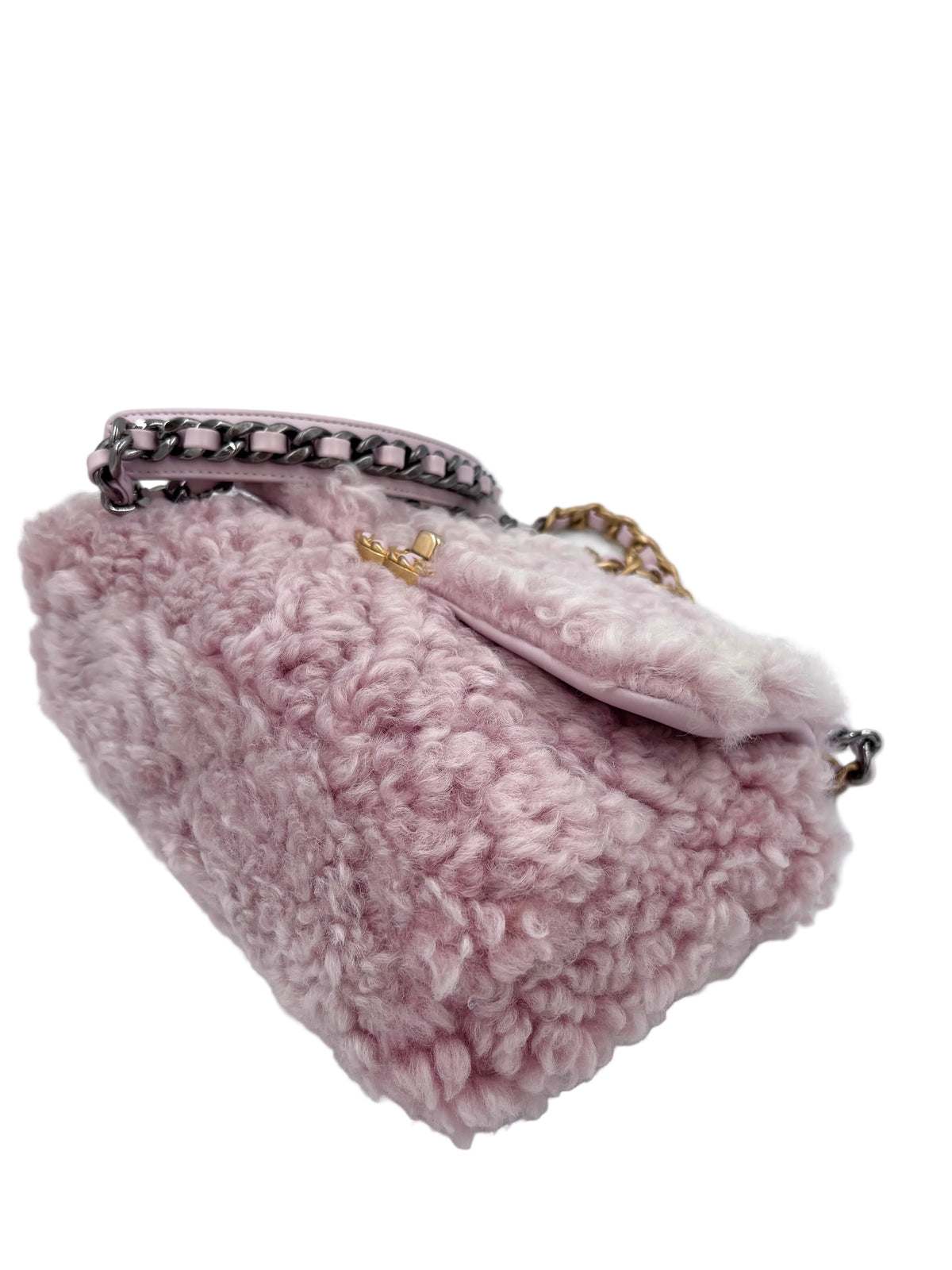 Pre-owned Chanel 19 Flap Bag Light Pink Shearling Small - Authenticated