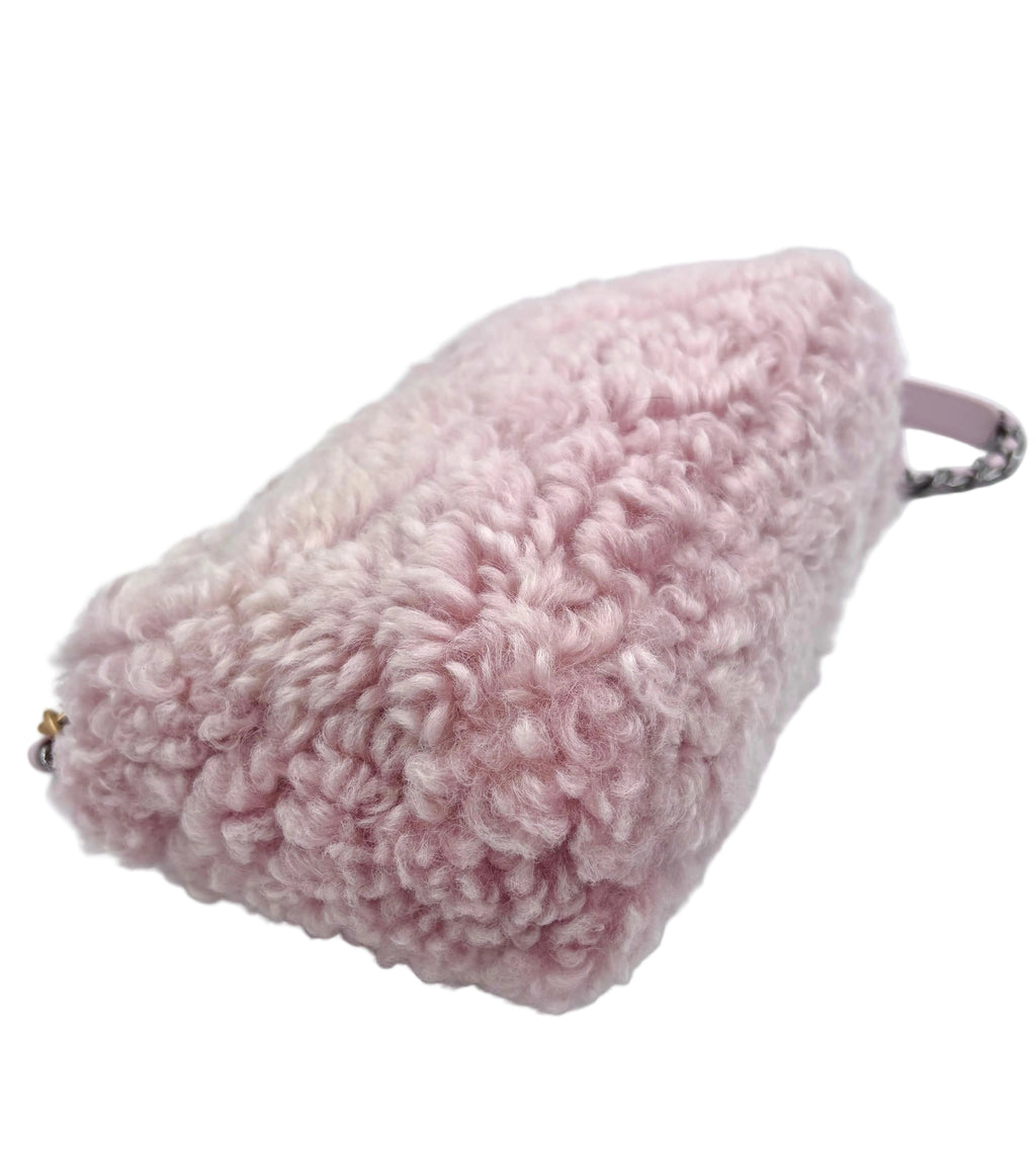 Pre-owned Chanel 19 Flap Bag Light Pink Shearling Small - Authenticated