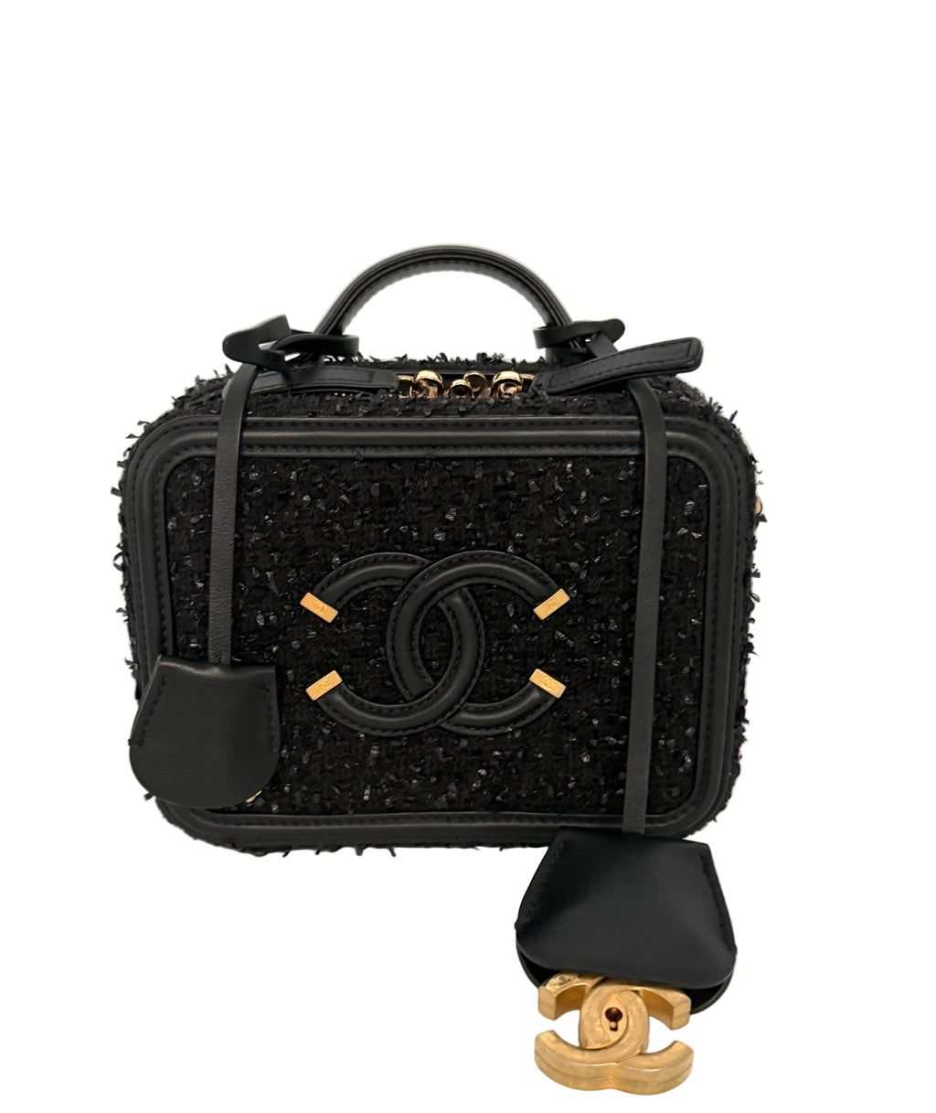 Pre-owned Chanel Black Small Filligree Tweed Vanity with Beading - Authenticated