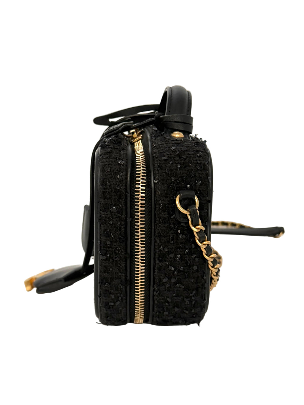 Pre-owned Chanel Black Small Filligree Tweed Vanity with Beading - Authenticated