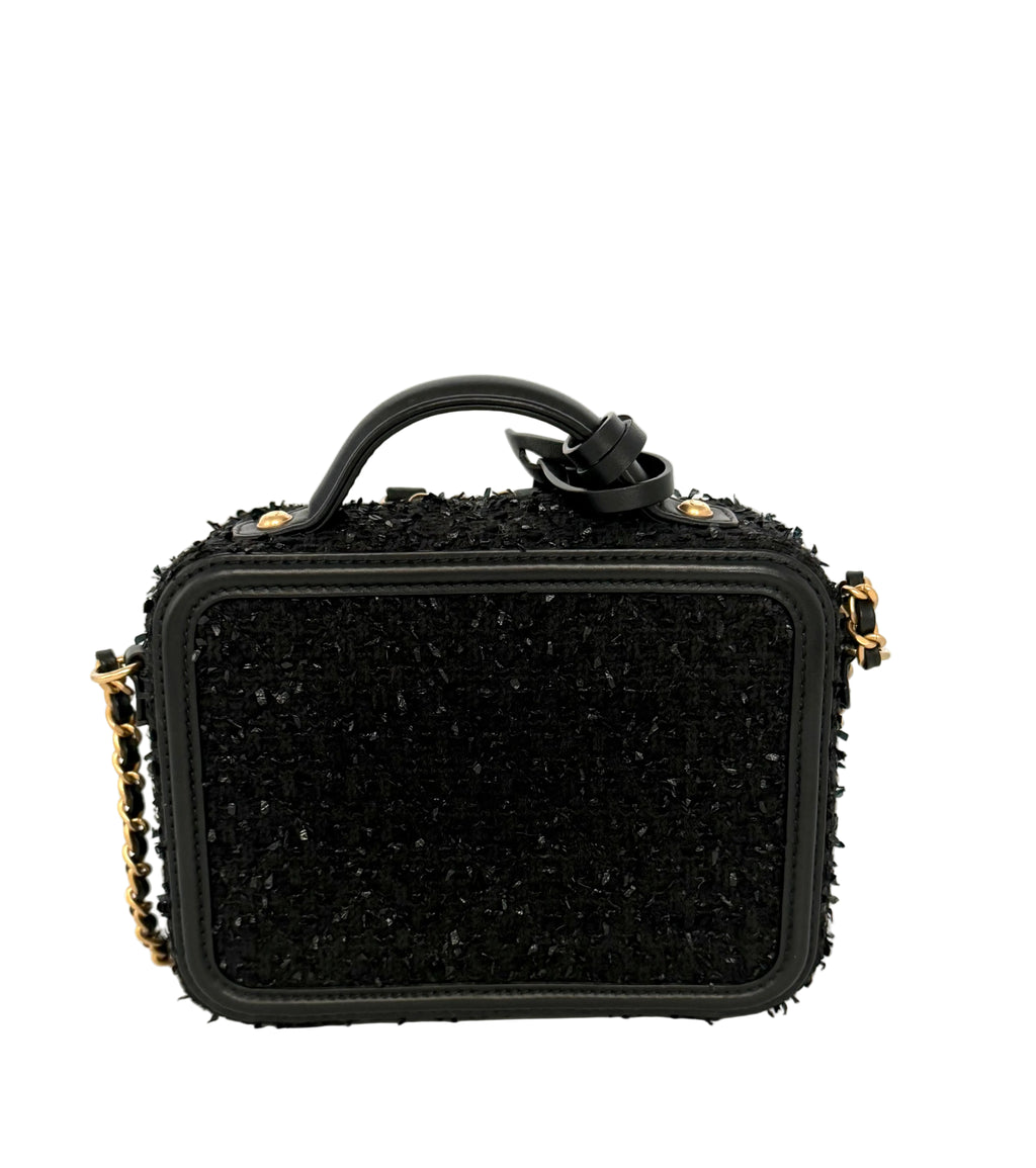 Pre-owned Chanel Black Small Filligree Tweed Vanity with Beading - Authenticated
