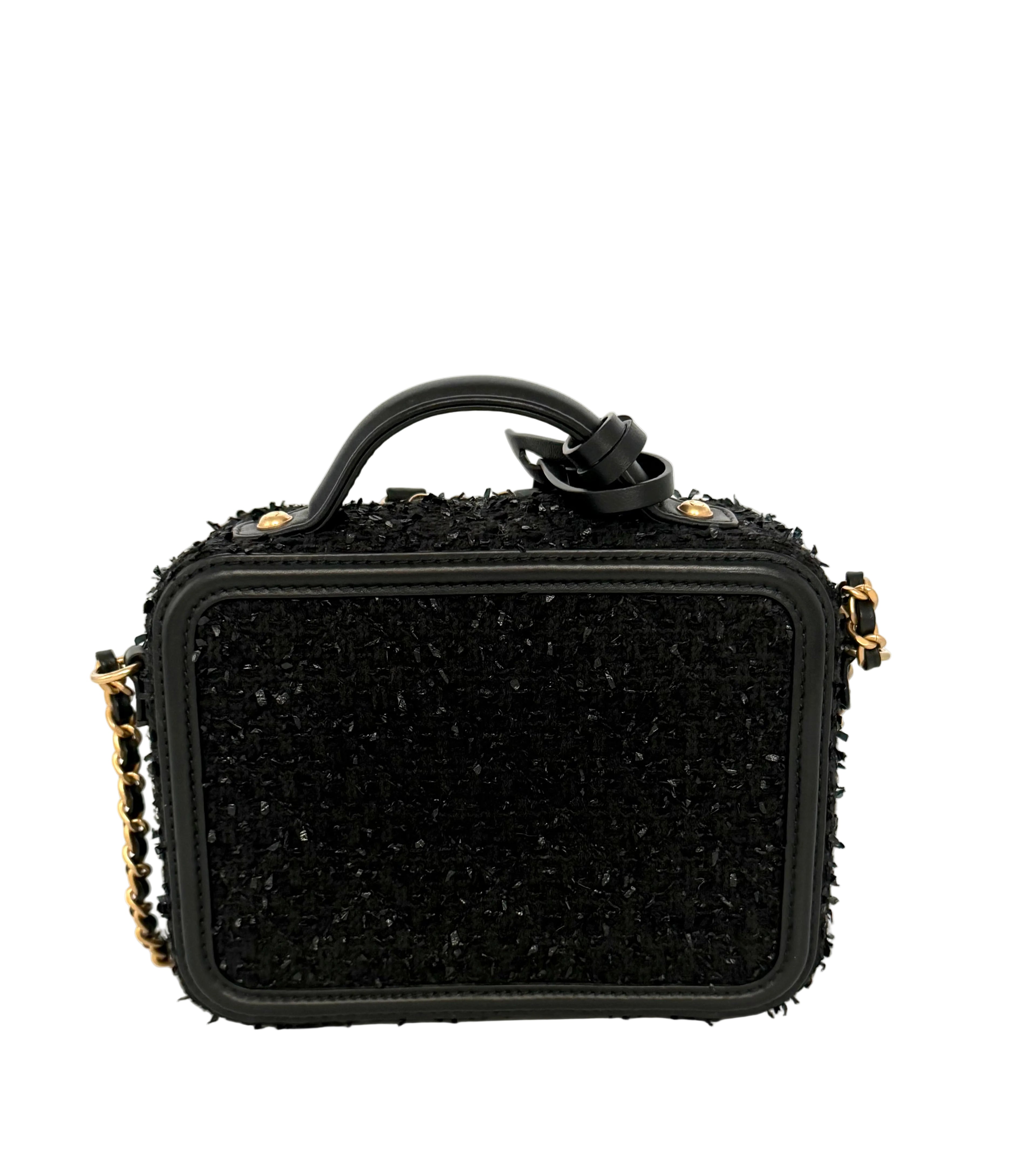 Pre-owned Chanel Black Small Filligree Tweed Vanity with Beading - Authenticated
