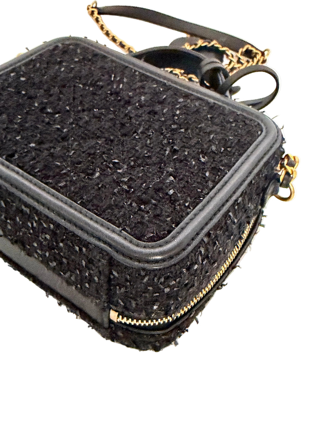 Pre-owned Chanel Black Small Filligree Tweed Vanity with Beading - Authenticated
