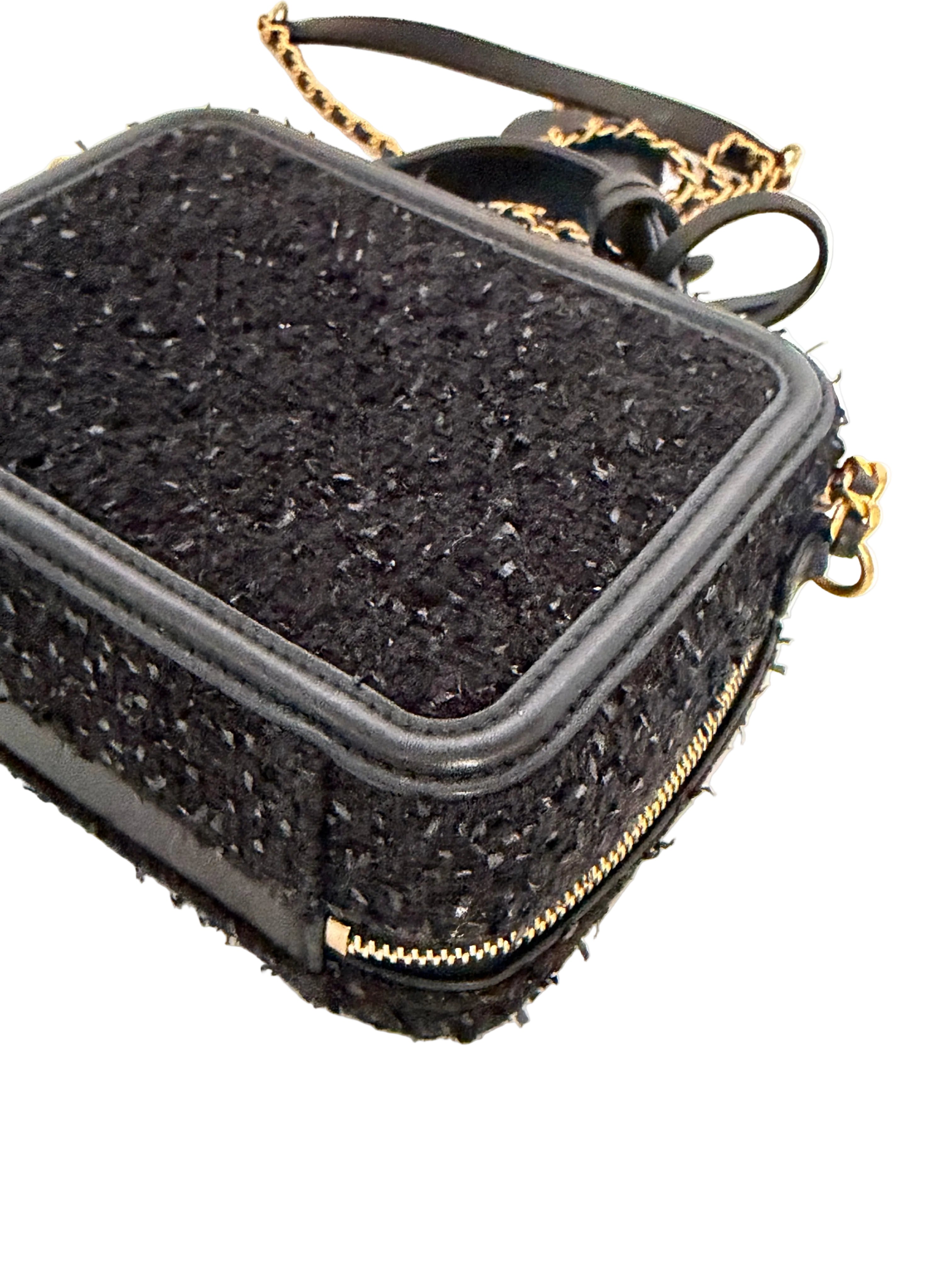 Pre-owned Chanel Black Small Filligree Tweed Vanity with Beading - Authenticated