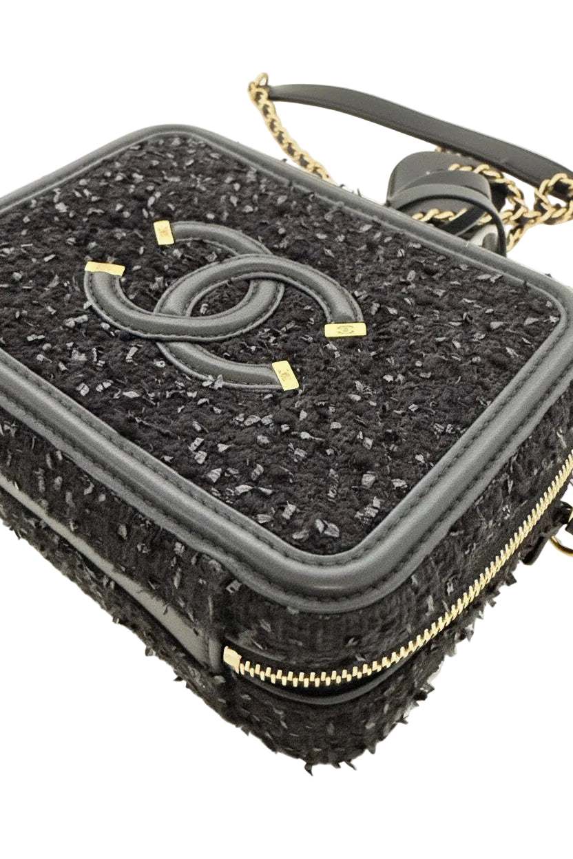 Pre-owned Chanel Black Small Filligree Tweed Vanity with Beading - Authenticated