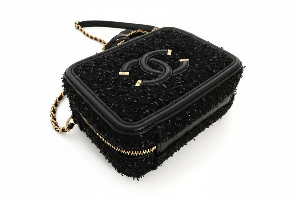 Pre-owned Chanel Black Small Filligree Tweed Vanity with Beading - Authenticated