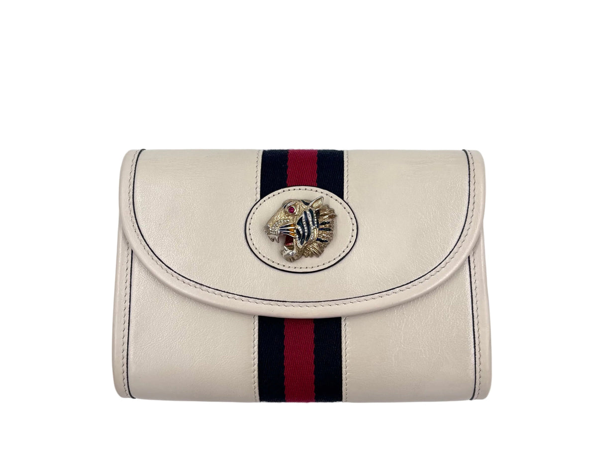 Pre-owned Gucci Rajah Tiger Head Mini Crossbody Bag in Cream Leather - Authenticated