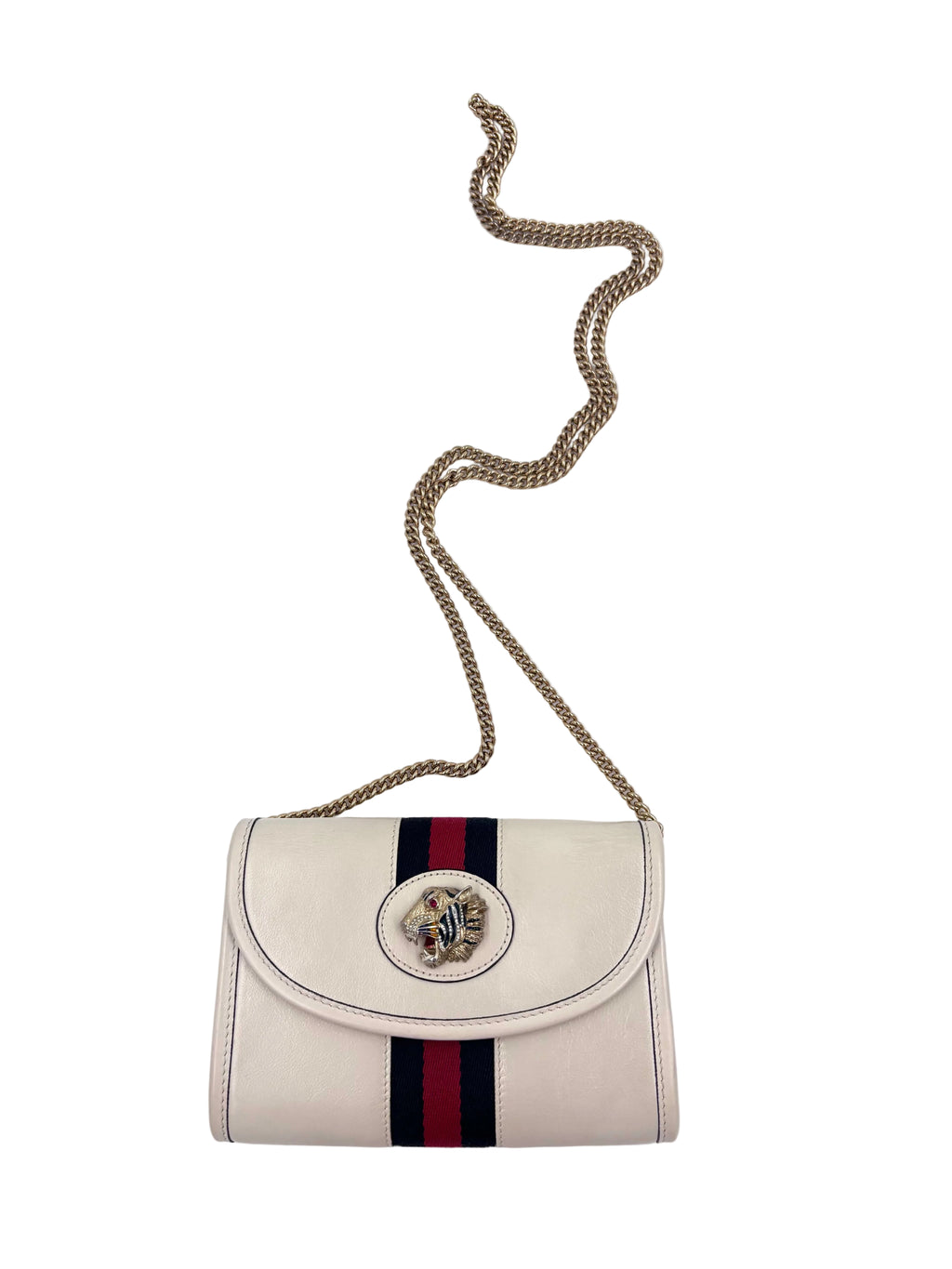 Pre-owned Gucci Rajah Tiger Head Mini Crossbody Bag in Cream Leather - Authenticated