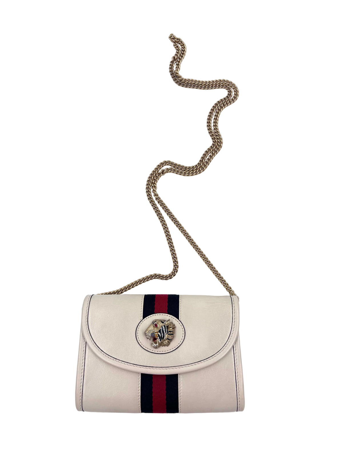 Pre-owned Gucci Rajah Tiger Head Mini Crossbody Bag in Cream Leather - Authenticated