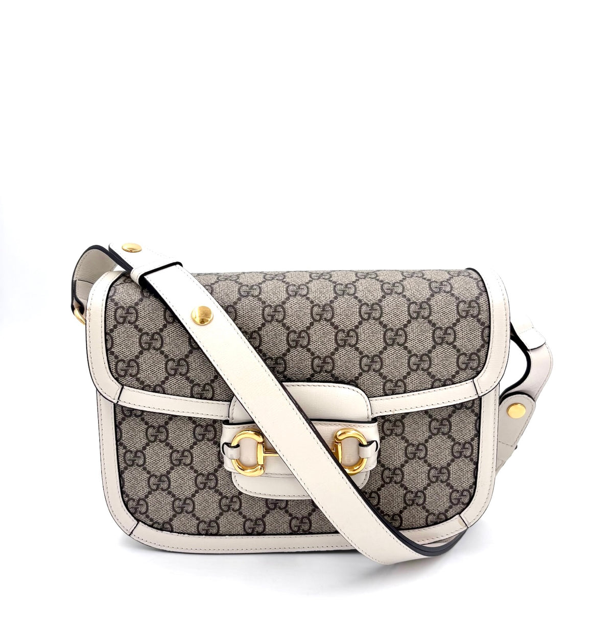 Pre-owned GUCCI GG Supreme Monogram Horsebit 1955 Shoulder Bag Beige Mystic White - Authenticated