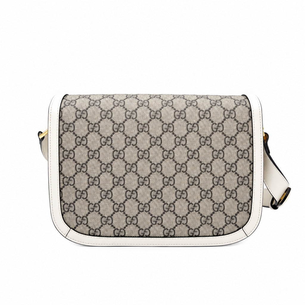 Pre-owned GUCCI GG Supreme Monogram Horsebit 1955 Shoulder Bag Beige Mystic White - Authenticated