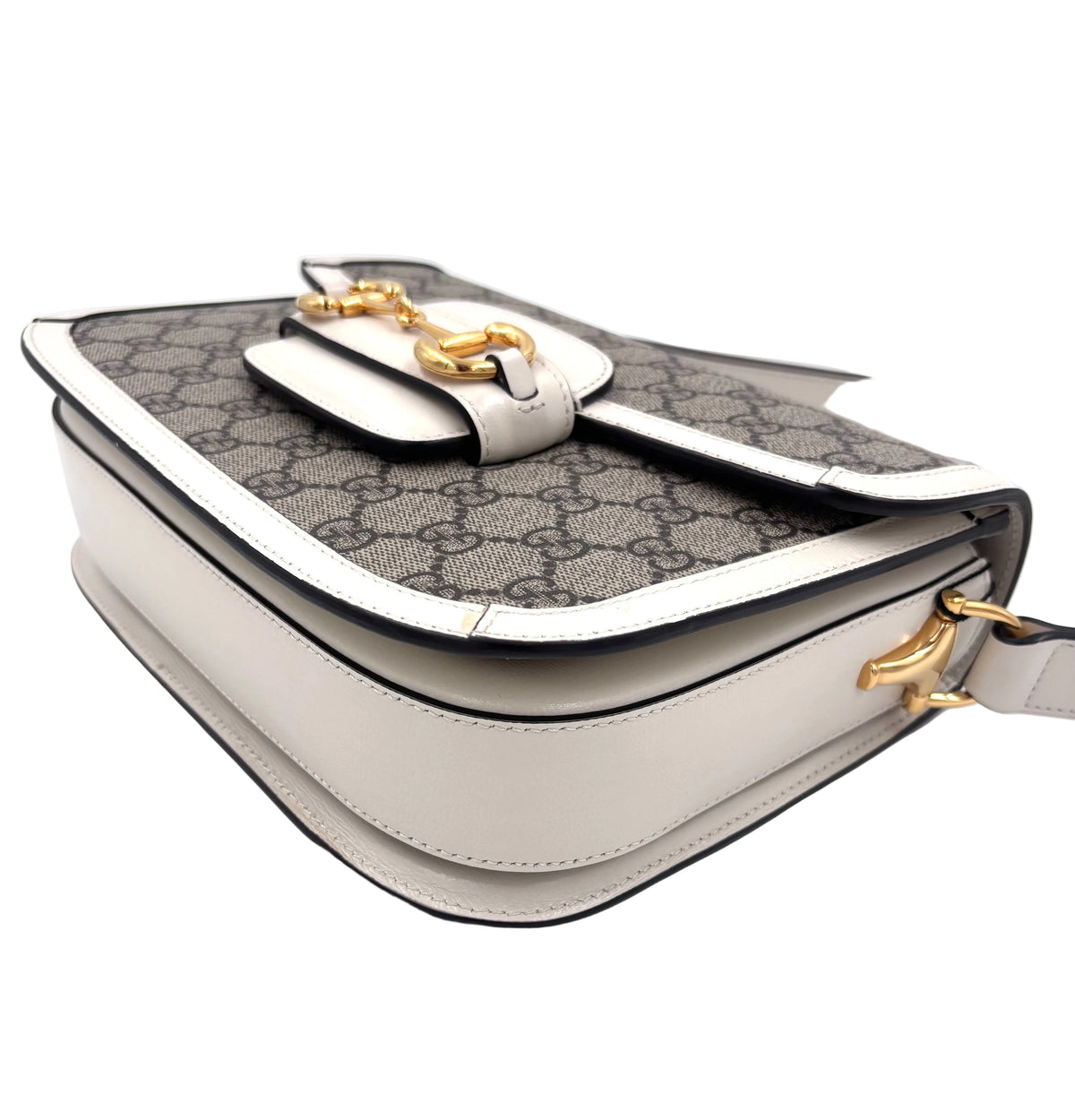 Pre-owned GUCCI GG Supreme Monogram Horsebit 1955 Shoulder Bag Beige Mystic White - Authenticated
