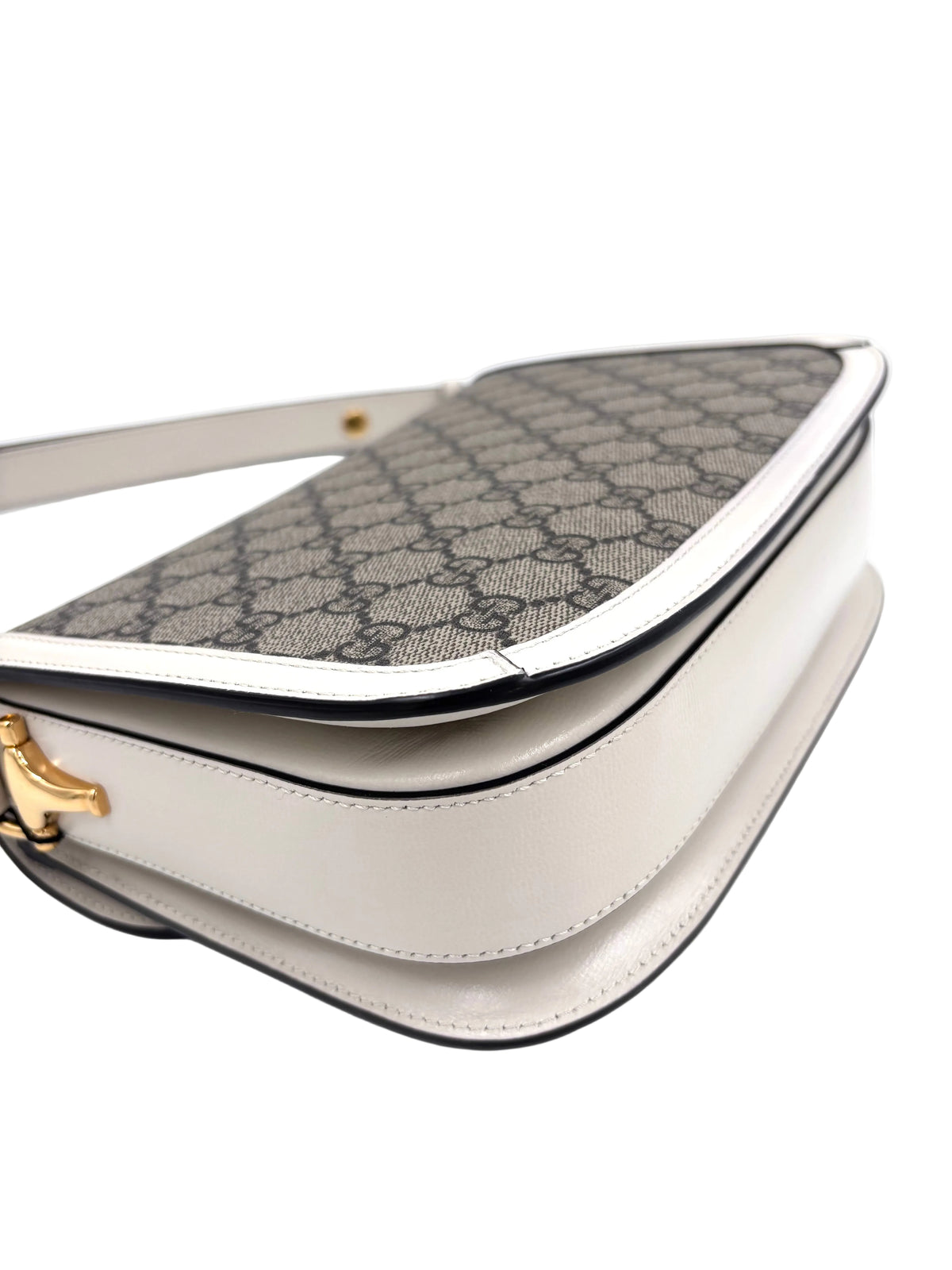Pre-owned GUCCI GG Supreme Monogram Horsebit 1955 Shoulder Bag Beige Mystic White - Authenticated