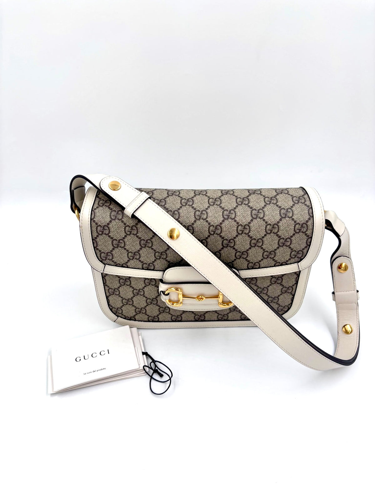 Pre-owned GUCCI GG Supreme Monogram Horsebit 1955 Shoulder Bag Beige Mystic White - Authenticated