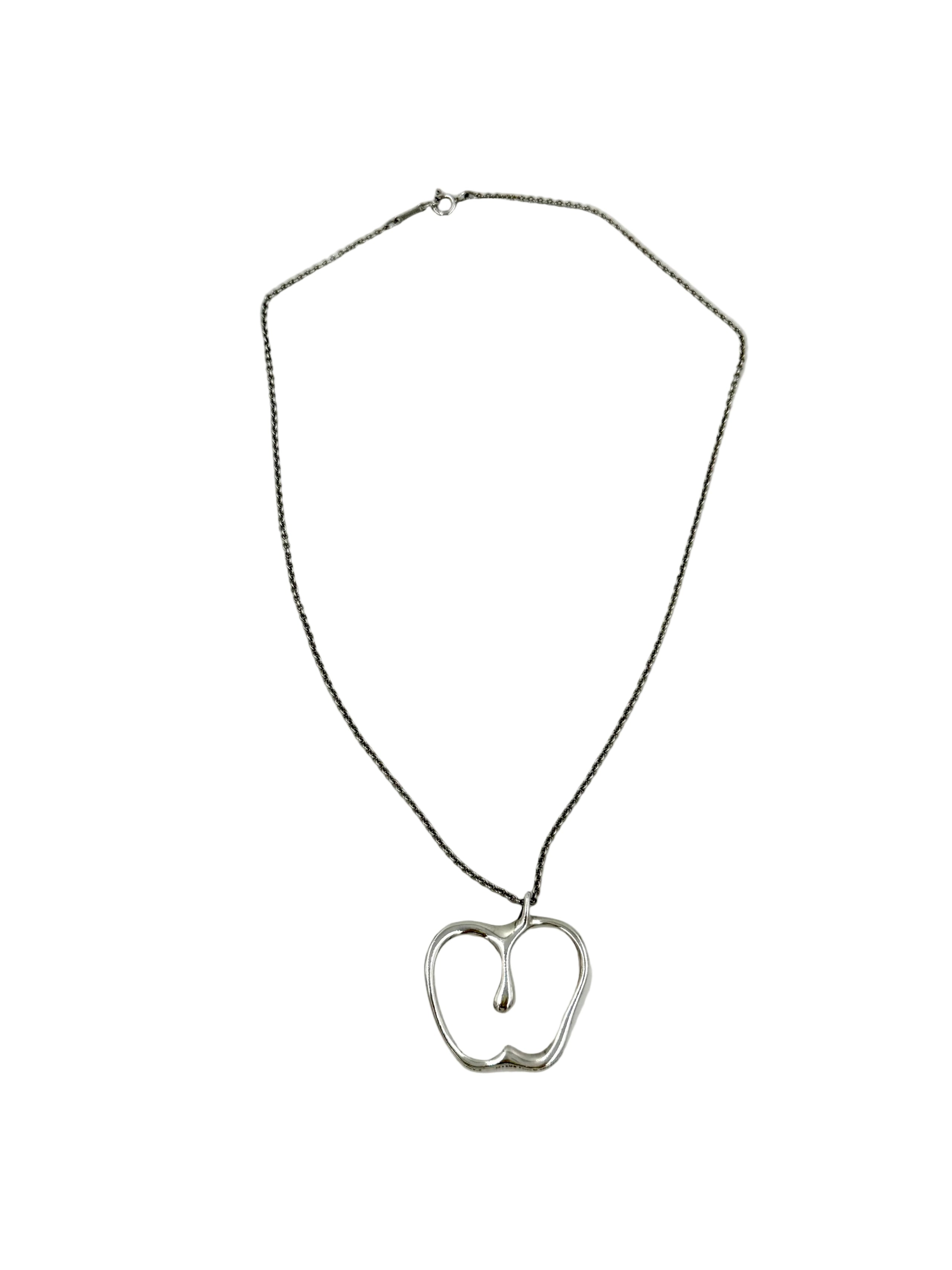 Pre-owned Tiffany & Co. Elsa Peretti Apple Necklace Sterling Silver 16"