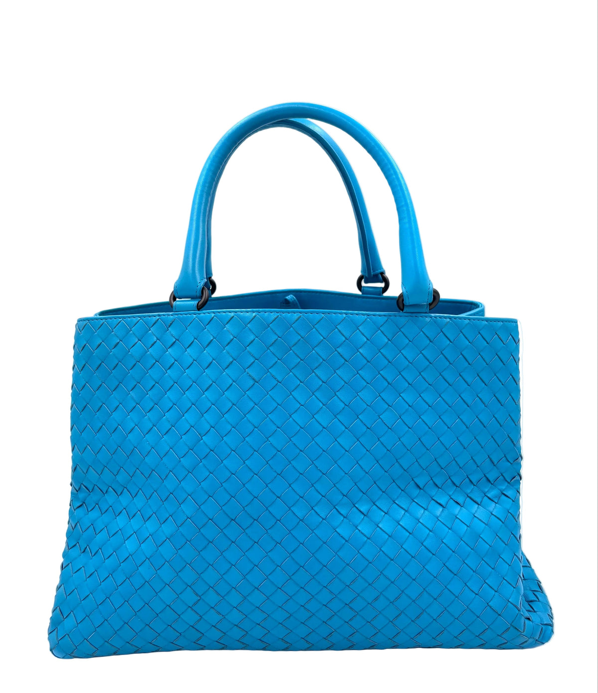 Pre-owned Bottega Veneta Blue Intrecciato Nappa Leather Top-Handle Bag - Authenticated