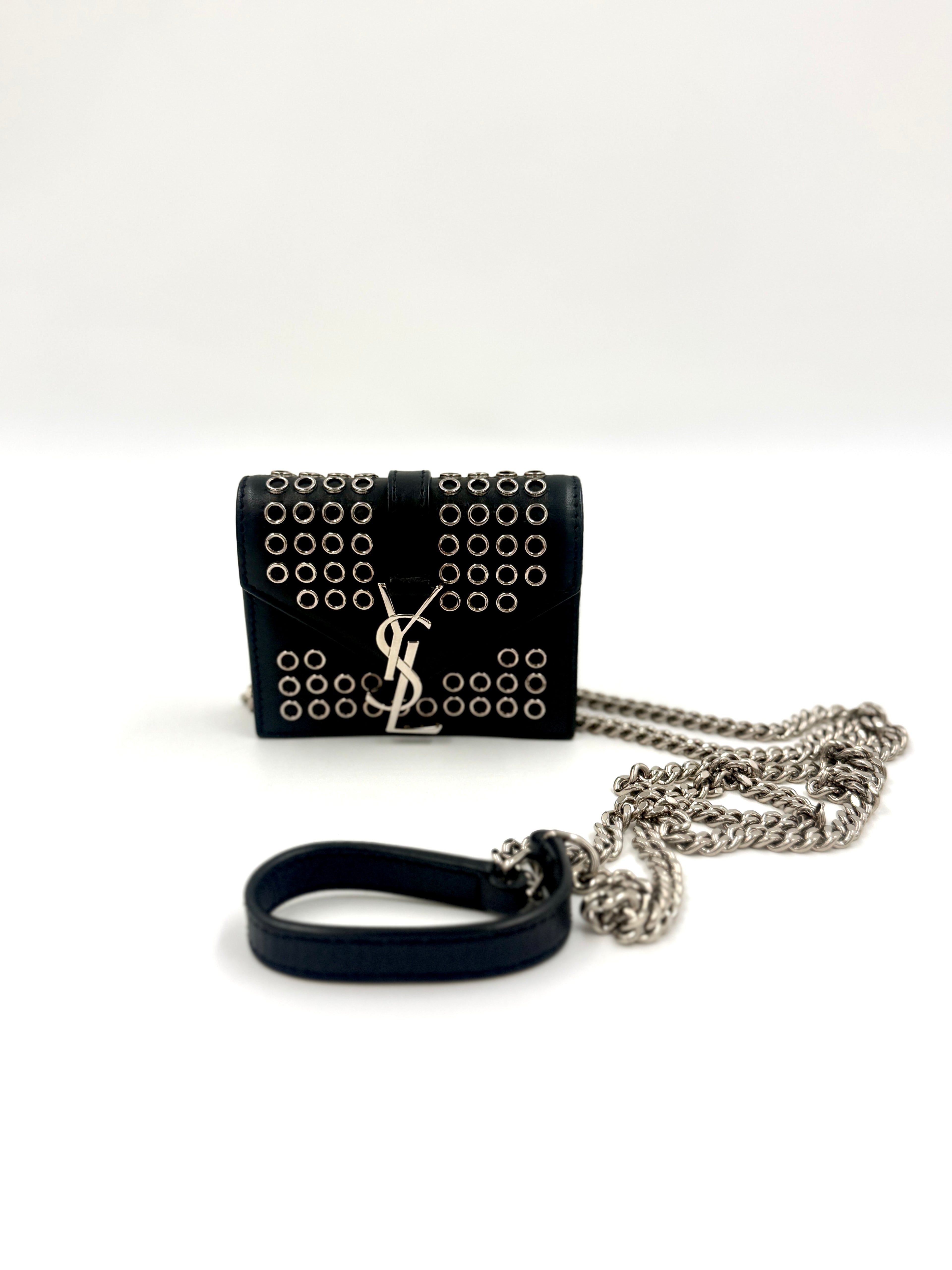 Pre-Owned Saint Laurent Box Calfskin Grommet mini Crossbody Bag Black Leather - Authenticated
