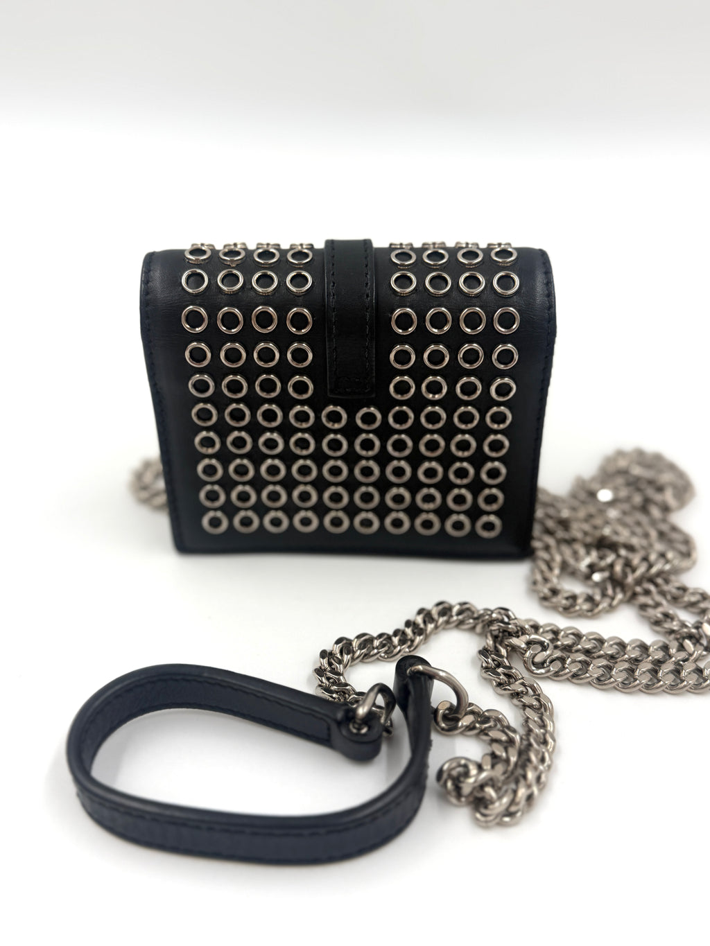 Pre-Owned Saint Laurent Box Calfskin Grommet mini Crossbody Bag Black Leather - Authenticated