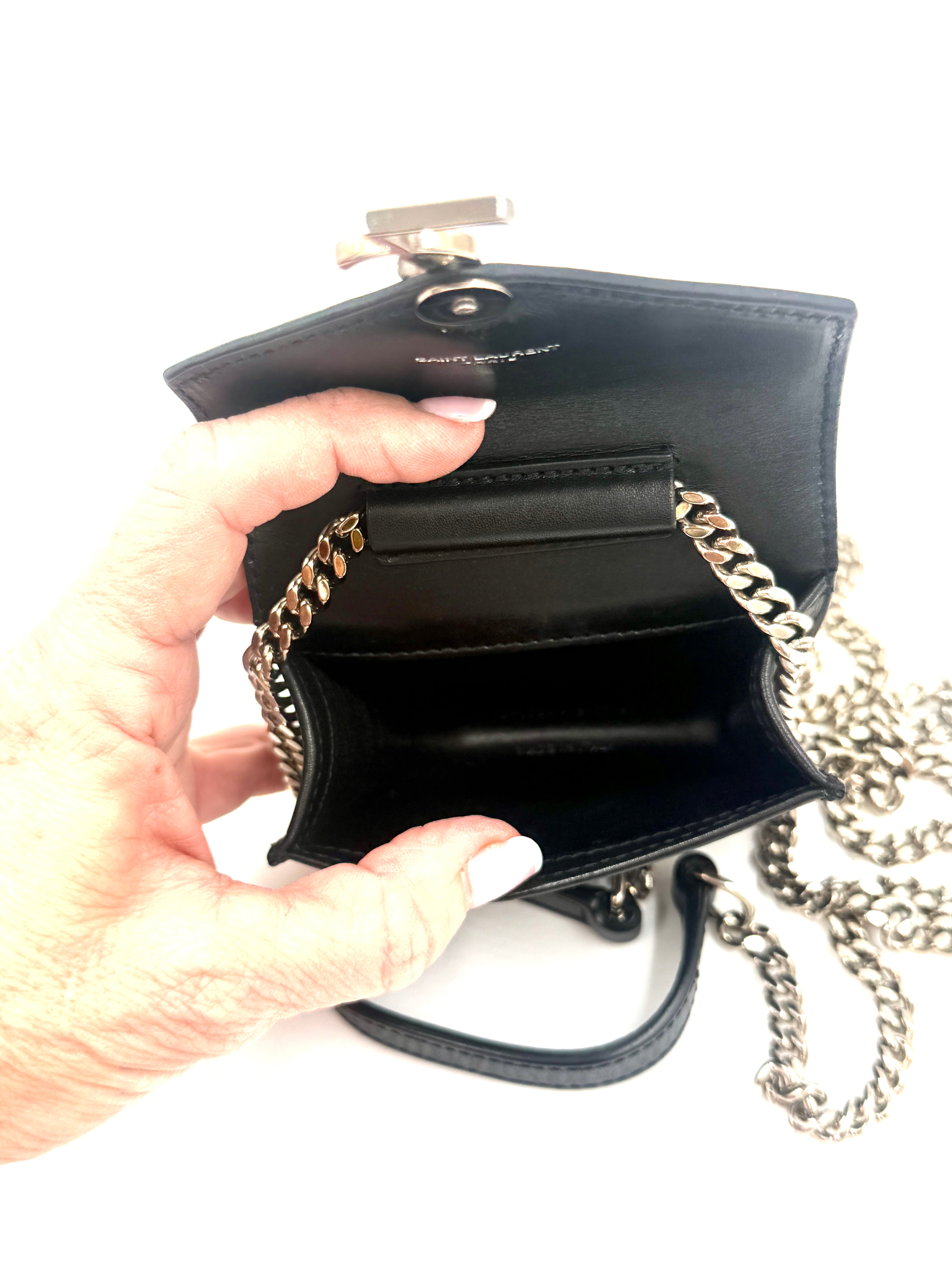 Pre-Owned Saint Laurent Box Calfskin Grommet mini Crossbody Bag Black Leather - Authenticated