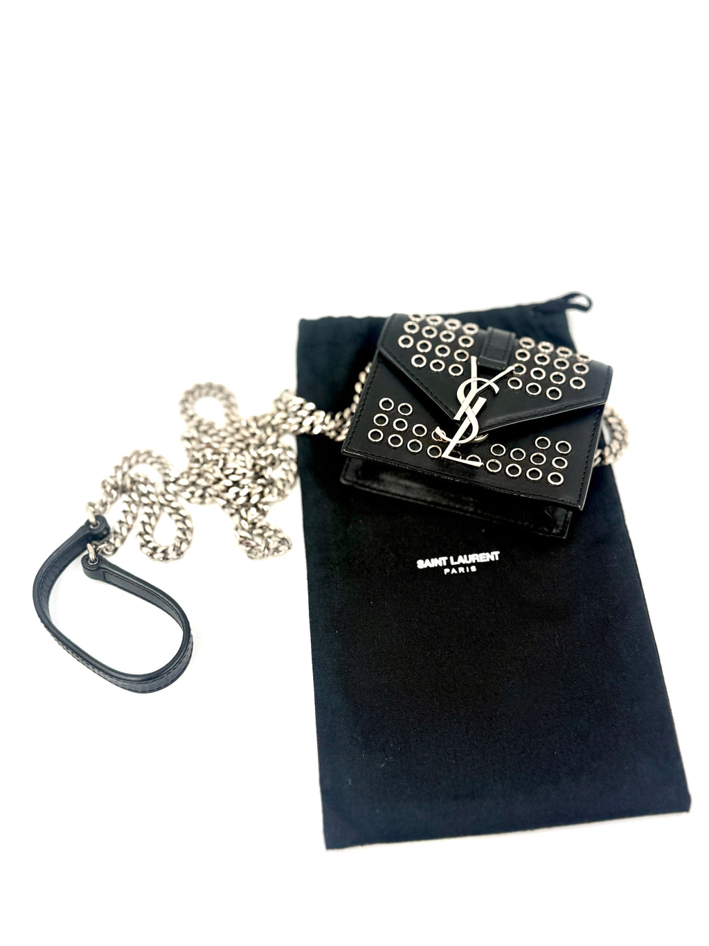 Pre-Owned Saint Laurent Box Calfskin Grommet mini Crossbody Bag Black Leather - Authenticated