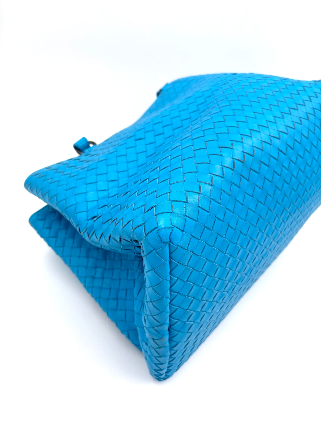 Pre-owned Bottega Veneta Blue Intrecciato Nappa Leather Top-Handle Bag - Authenticated