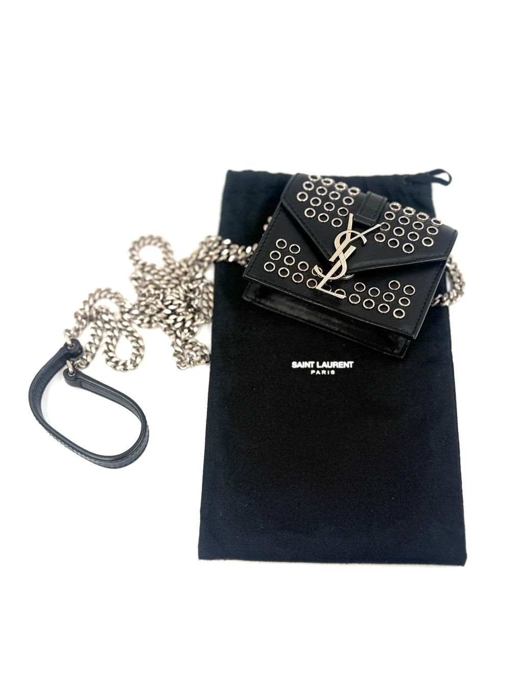 Pre-Owned Saint Laurent Box Calfskin Grommet mini Crossbody Bag Black Leather - Authenticated