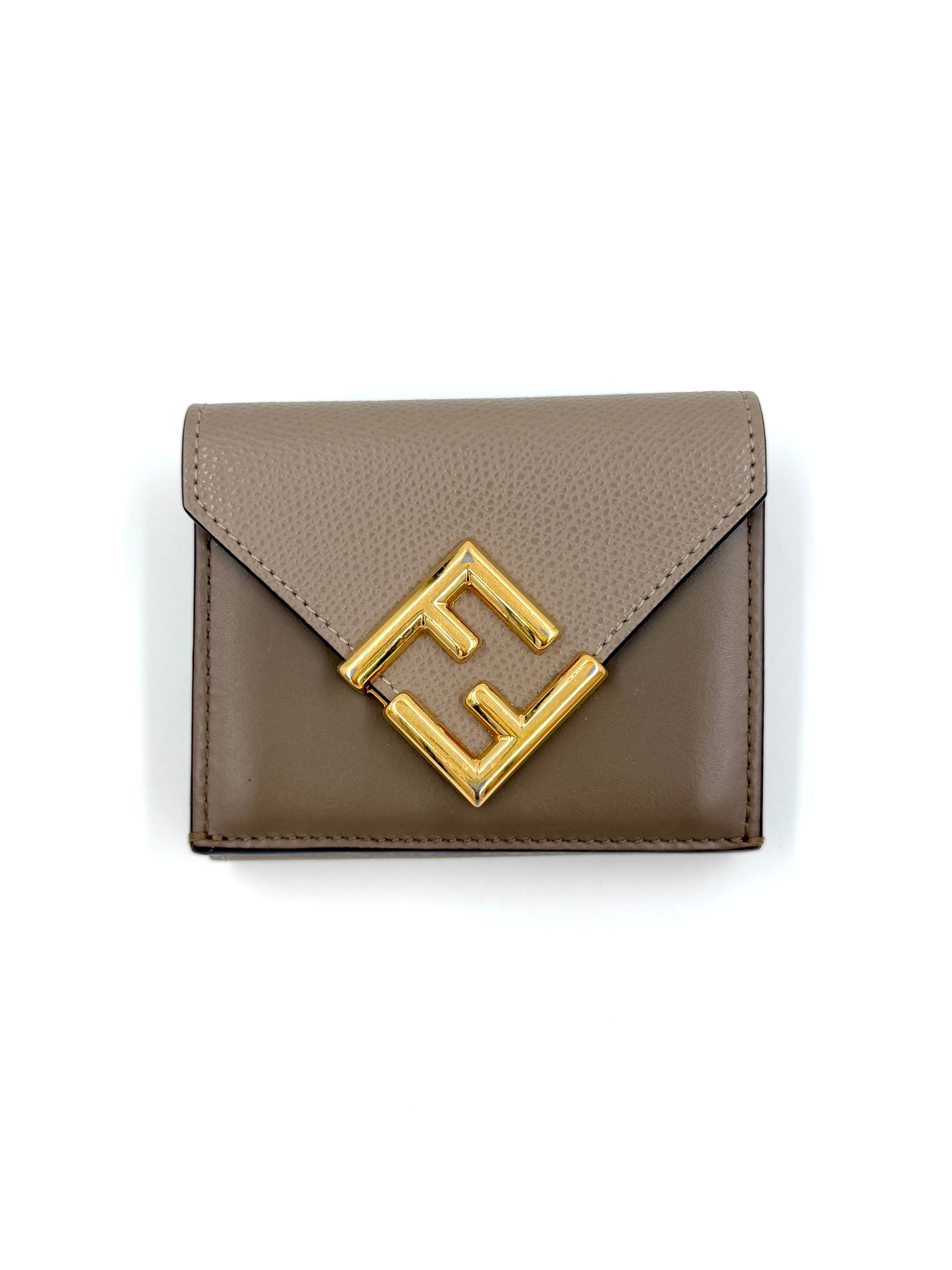 Pre-owned Brown Fendi FF Diamonds Tri-Fold Wallet Gold Hardware - Authenticated
