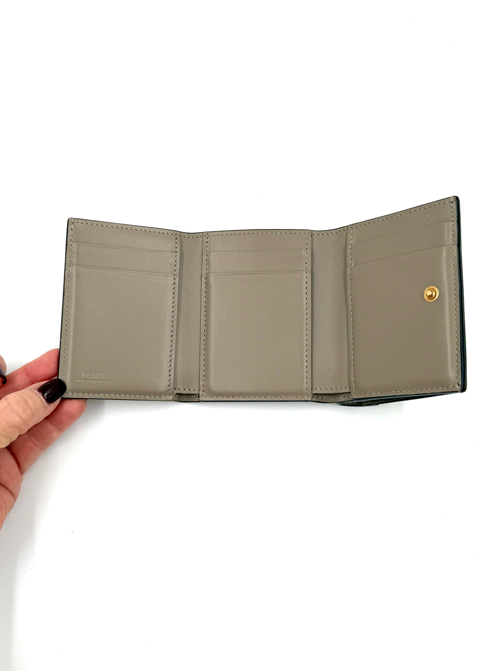 Pre-owned Brown Fendi FF Diamonds Tri-Fold Wallet Gold Hardware - Authenticated