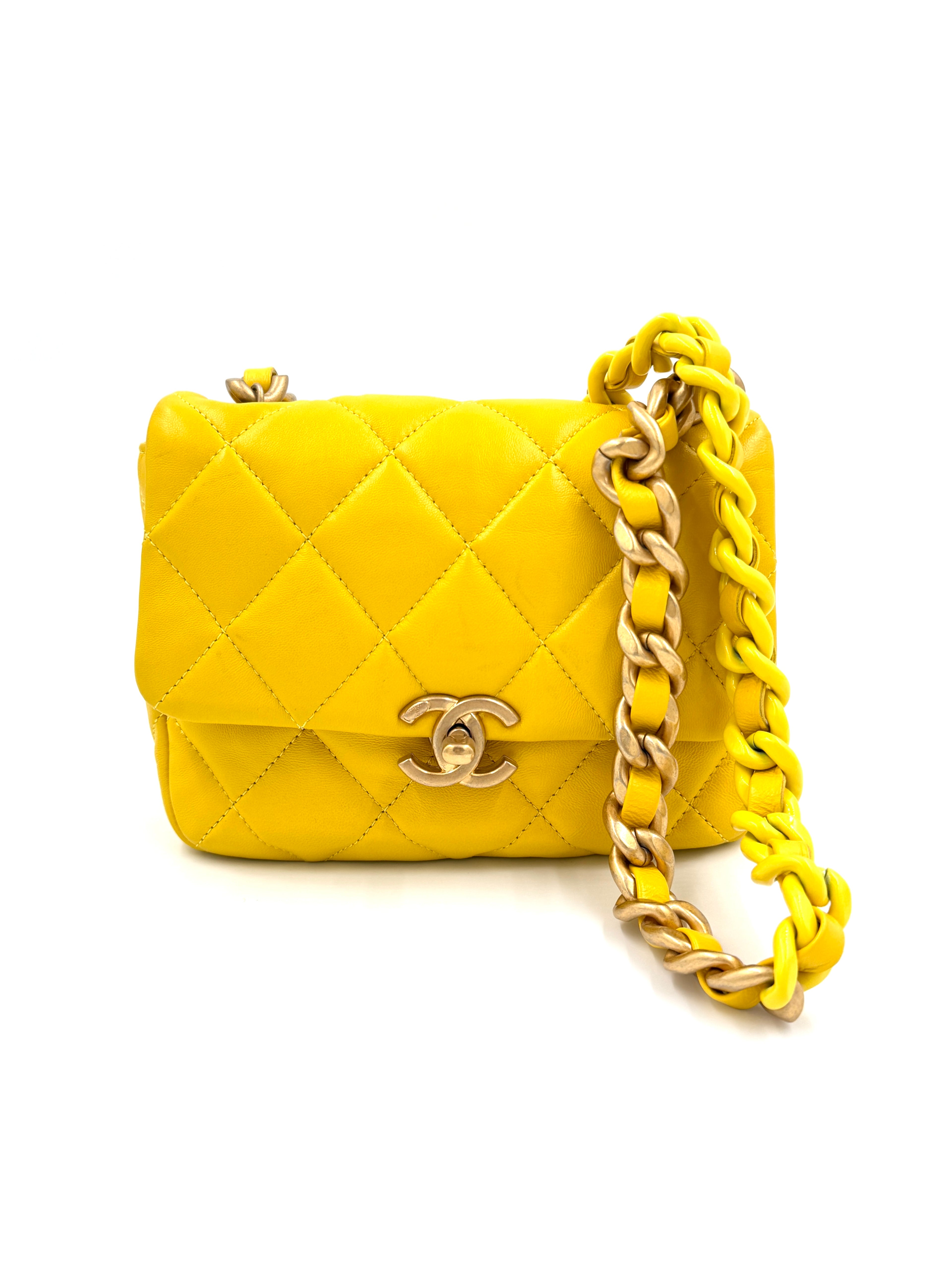 Pre-Owned Yellow Quilted Lambskin Candy Chain Flap - Authenticated
