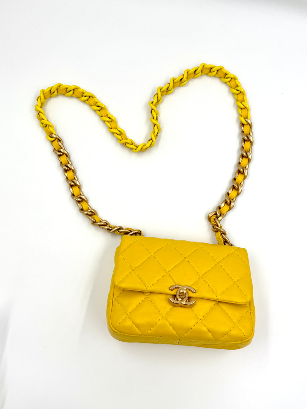 Pre-Owned Yellow Quilted Lambskin Candy Chain Flap - Authenticated