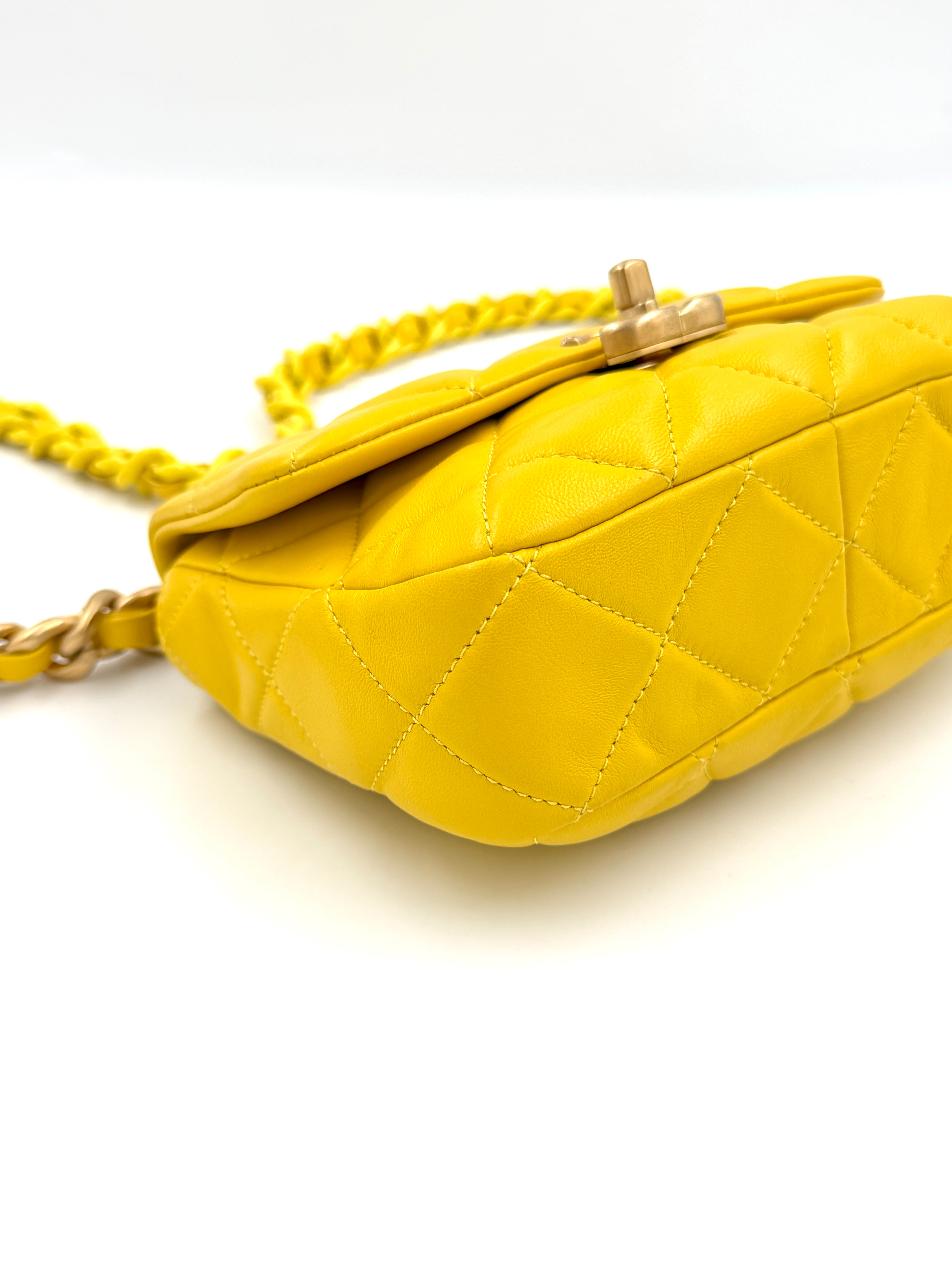 Pre-Owned Yellow Quilted Lambskin Candy Chain Flap - Authenticated