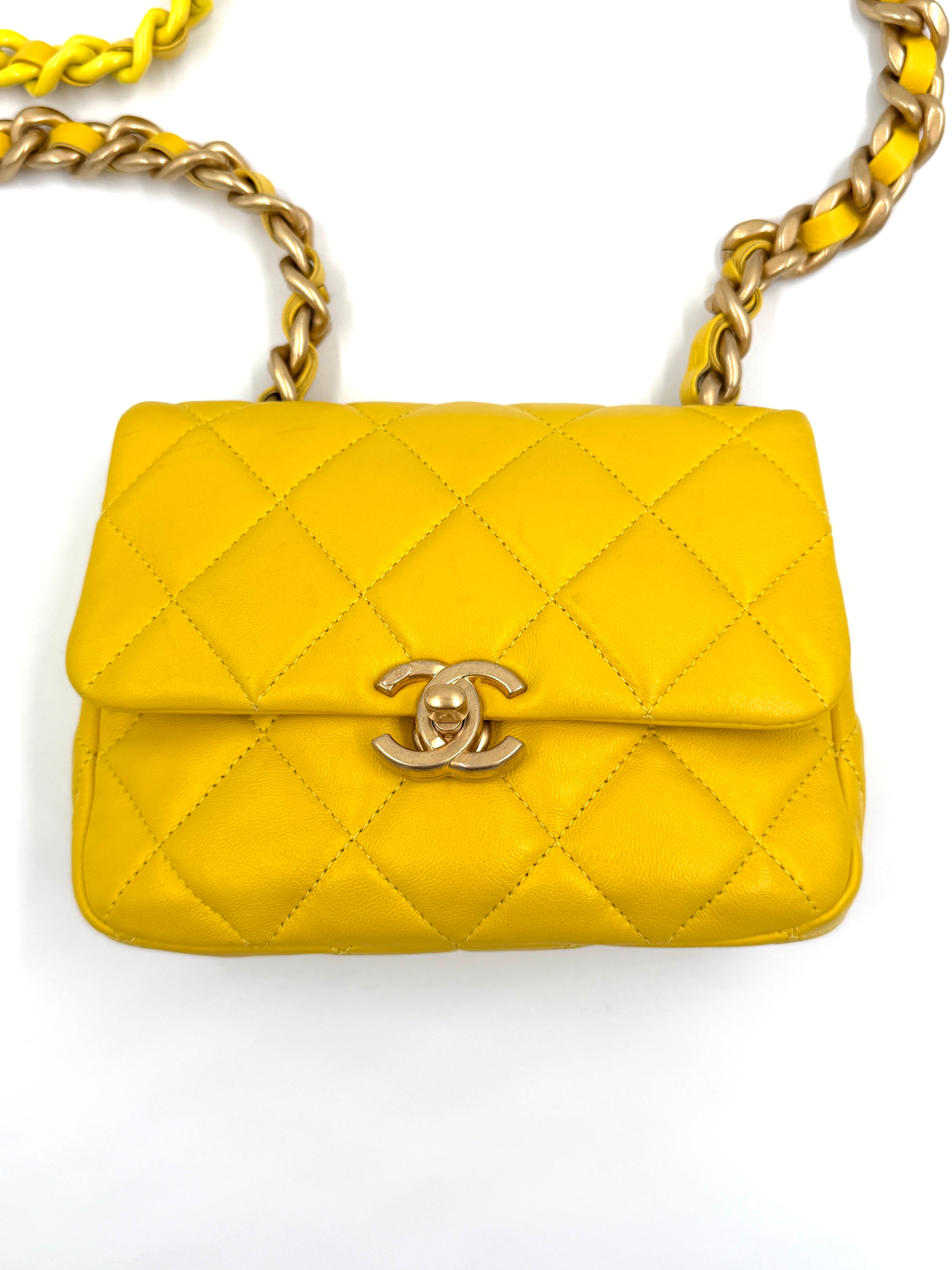 Pre-Owned Yellow Quilted Lambskin Candy Chain Flap - Authenticated