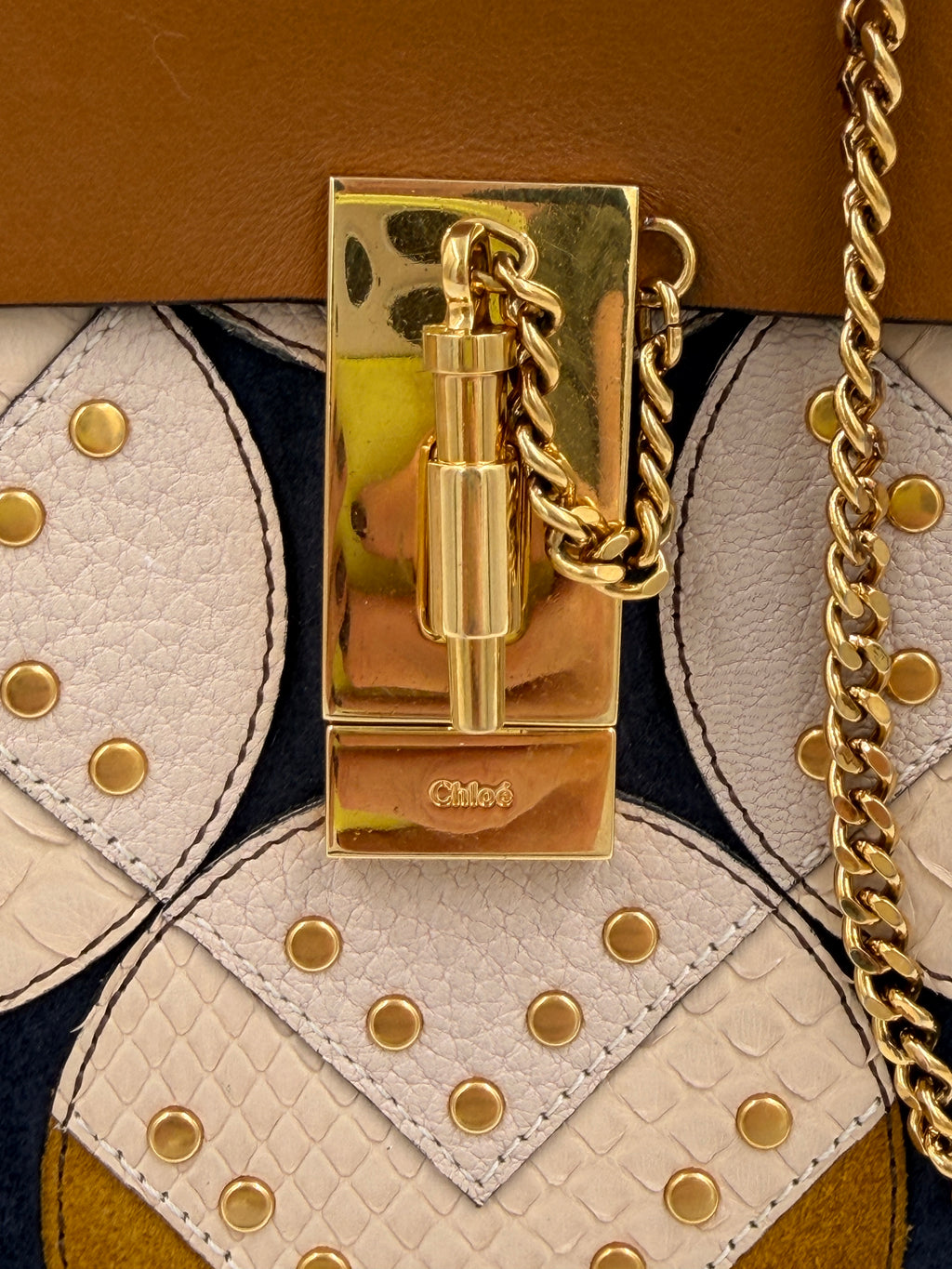 Pre-owned Chloé Drew Patchwork Studded Medium Chain Bag - Authenticated