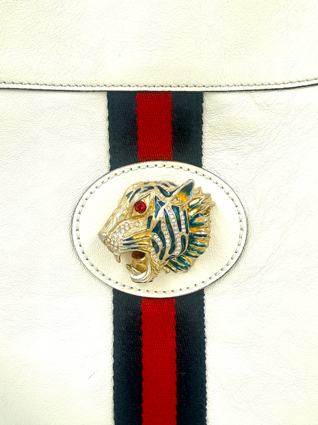 Pre-Owned Gucci Rajah Large Leather Tote Bag White with Chain Straps and Removable Pouch - Authenticated