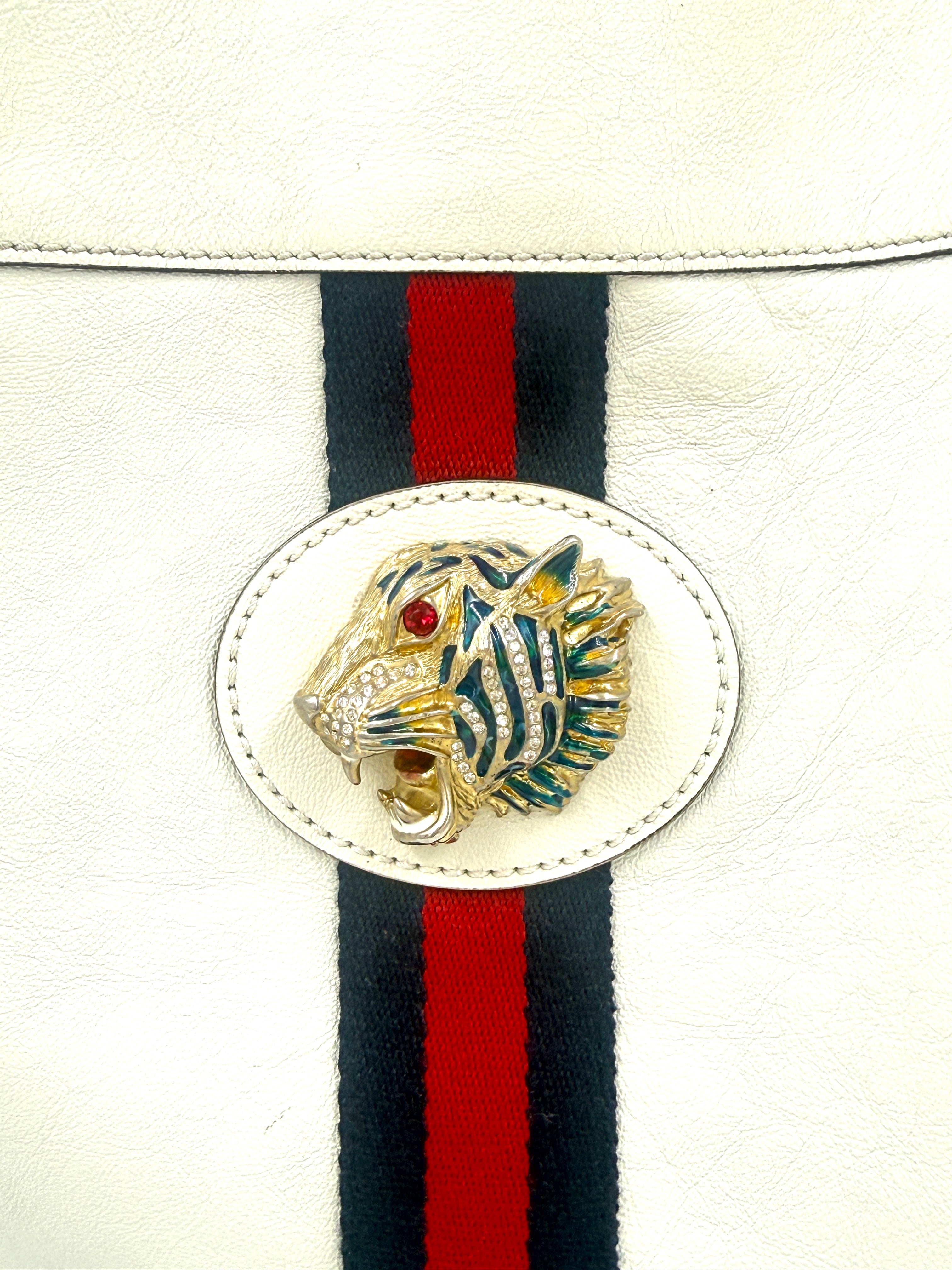 Pre-Owned Gucci Rajah Large Leather Tote Bag White with Chain Straps and Removable Pouch - Authenticated