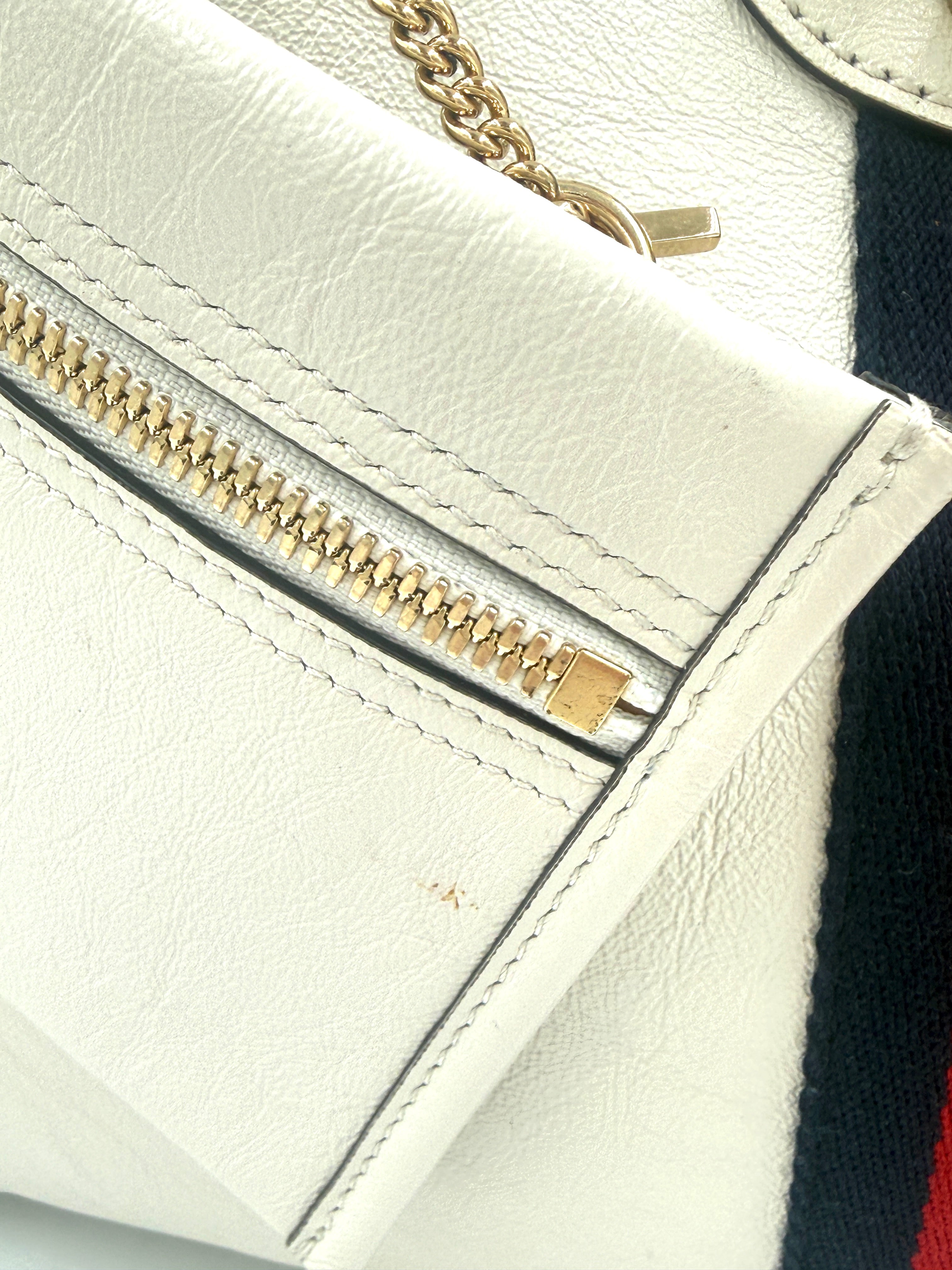 Pre-Owned Gucci Rajah Large Leather Tote Bag White with Chain Straps and Removable Pouch - Authenticated