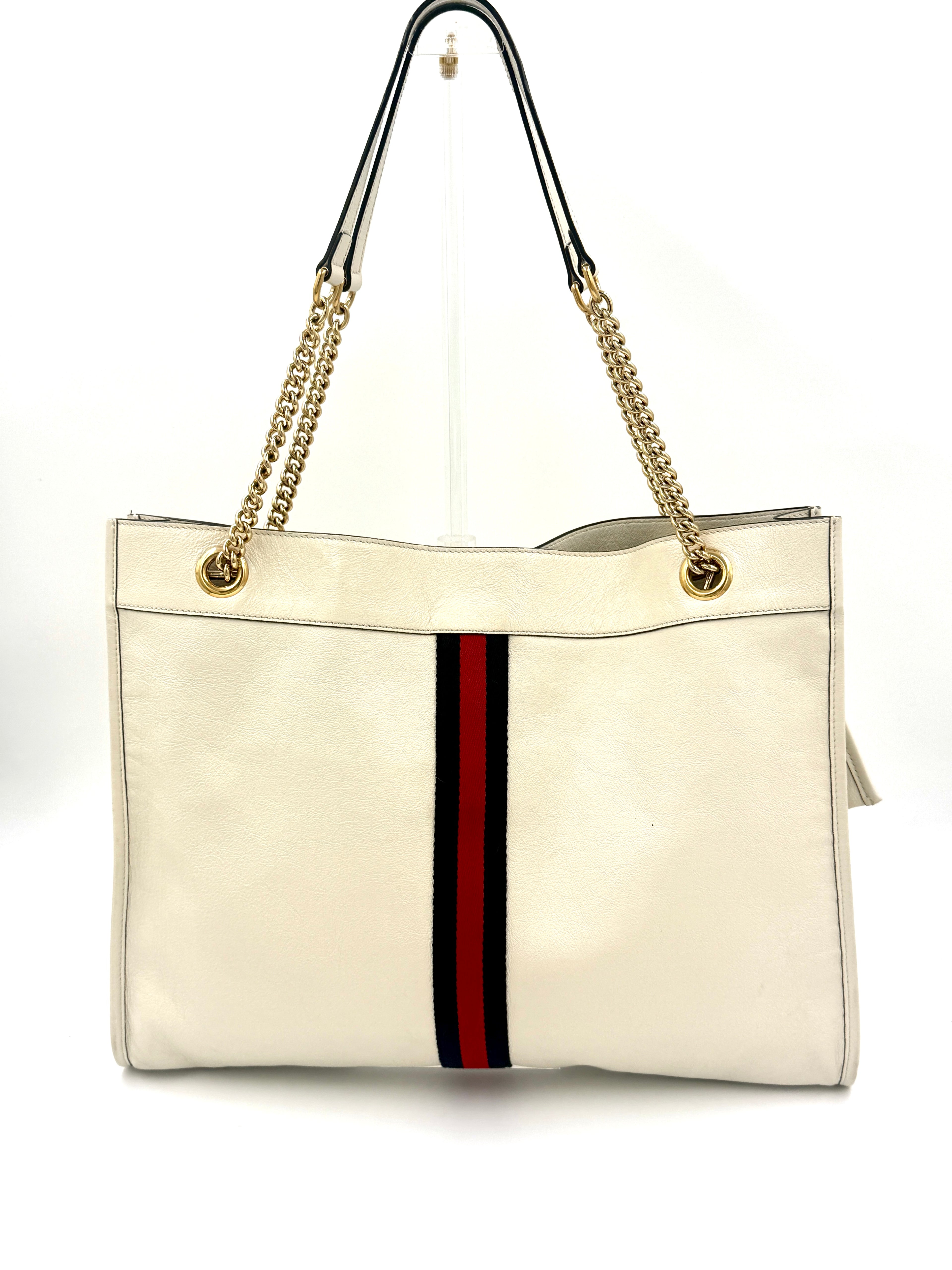Pre-Owned Gucci Rajah Large Leather Tote Bag White with Chain Straps and Removable Pouch - Authenticated
