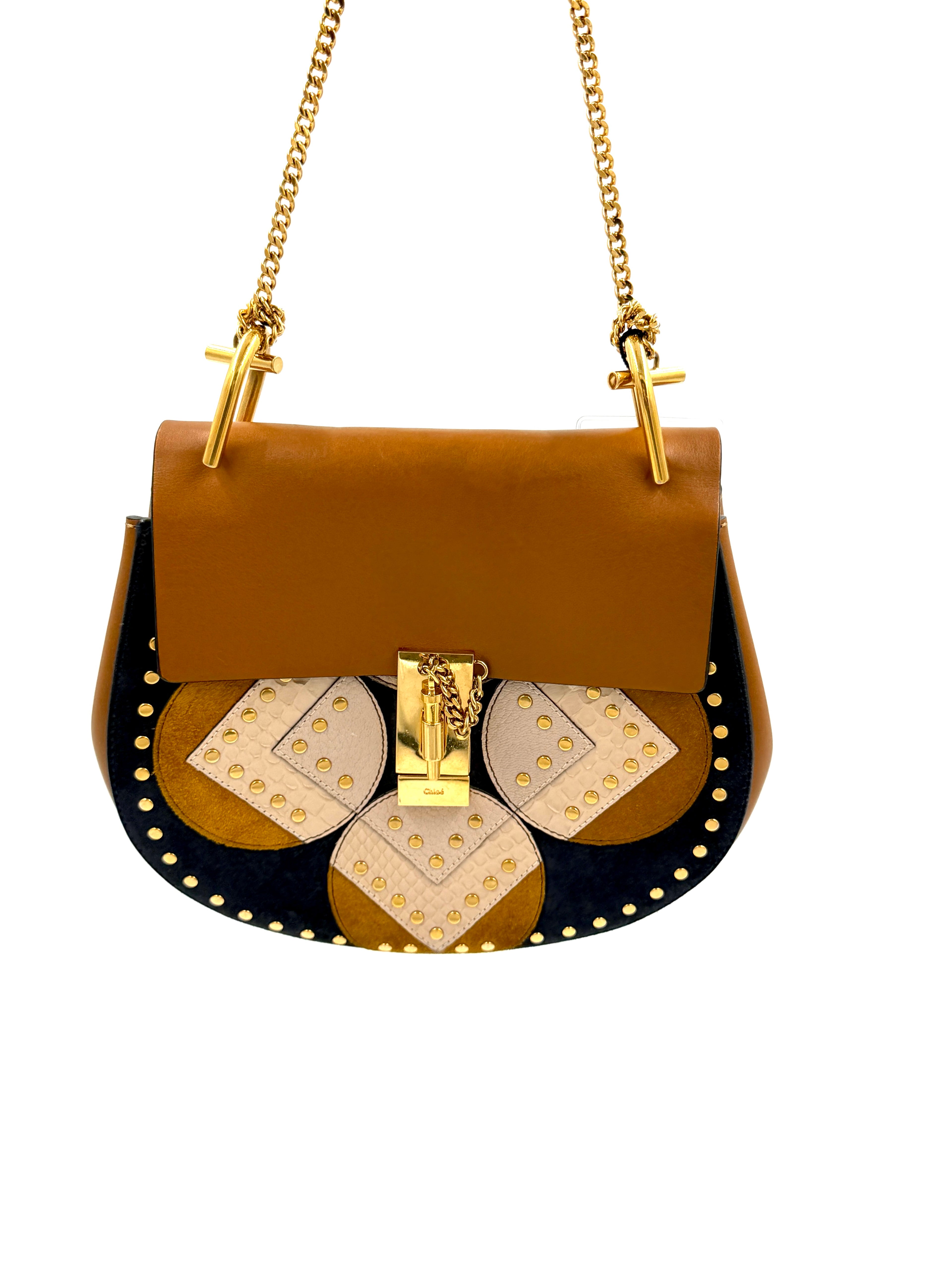 Pre-owned Chloé Drew Patchwork Studded Medium Chain Bag - Authenticated