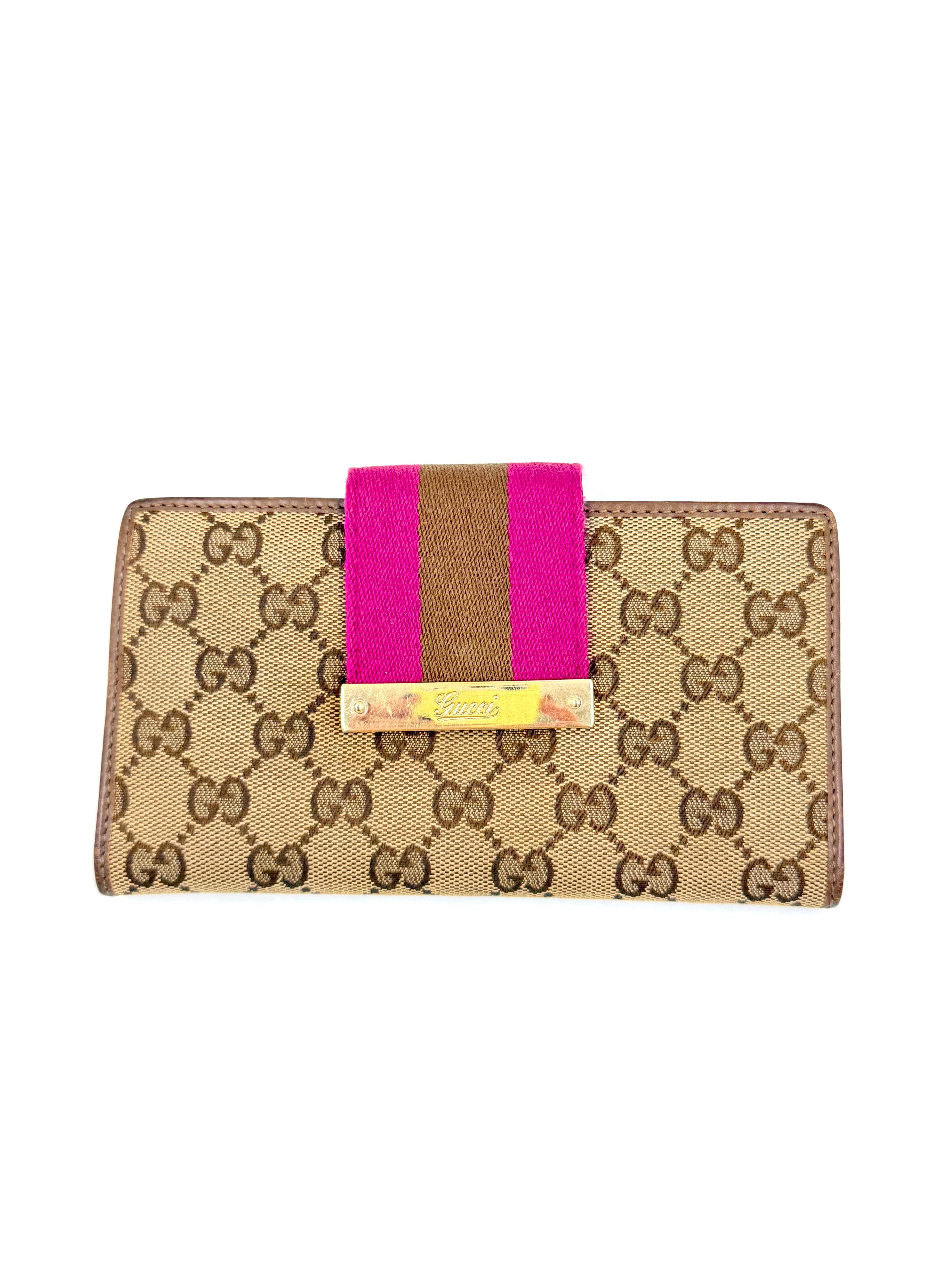 Pre-Owned Gucci Vintage GG Canvas Continental Wallet Magenta - Authenticated