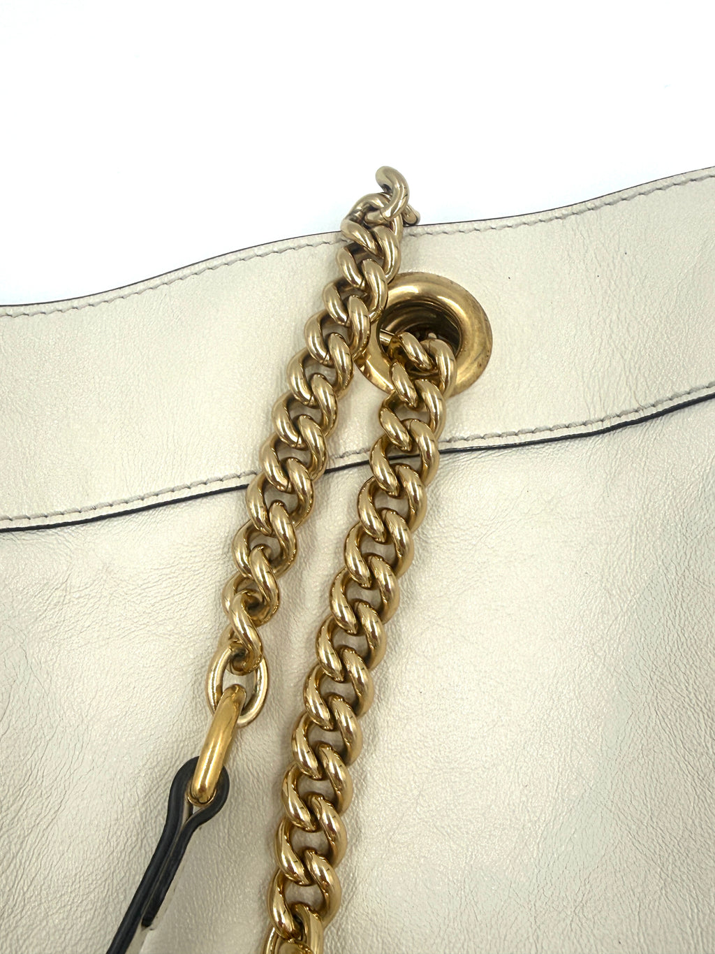 Pre-Owned Gucci Rajah Large Leather Tote Bag White with Chain Straps and Removable Pouch - Authenticated