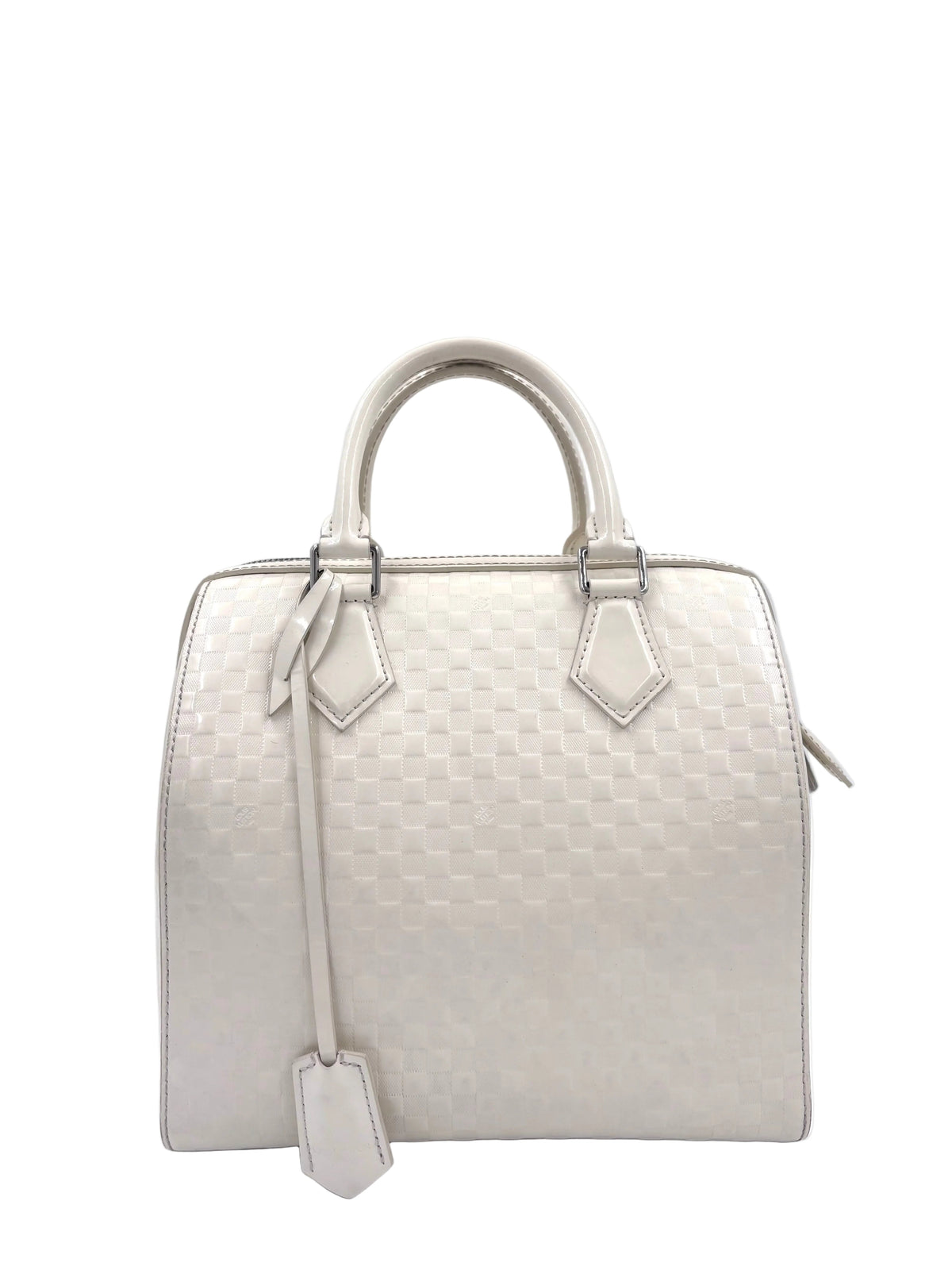 Pre-owned Louis Vuitton Damier Facette Speedy Cube Creme/Ecru Patent Leather Handbag - Authenticated